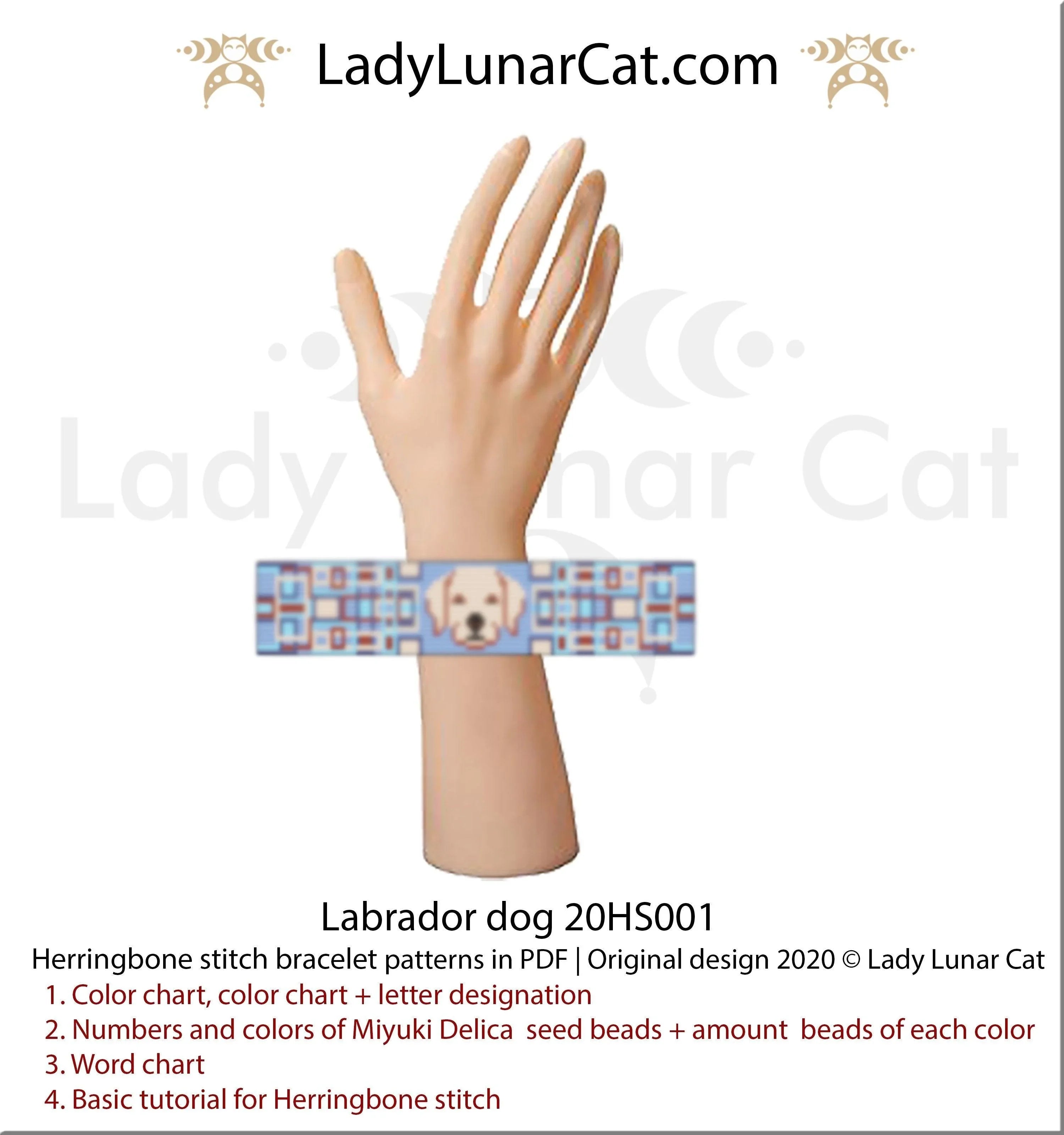 Labrador dog herringbone stitch bracelet beading pattern — 6 colors, Miyuki Delica 11/0
