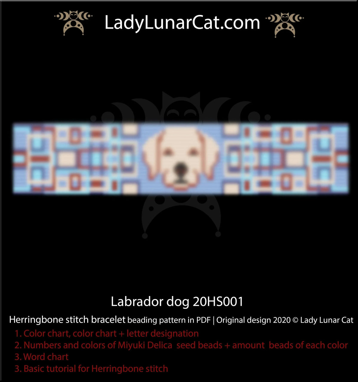 Herringbone bracelet pattern Labrador — 119×20 beads, dog lover gift, instant download