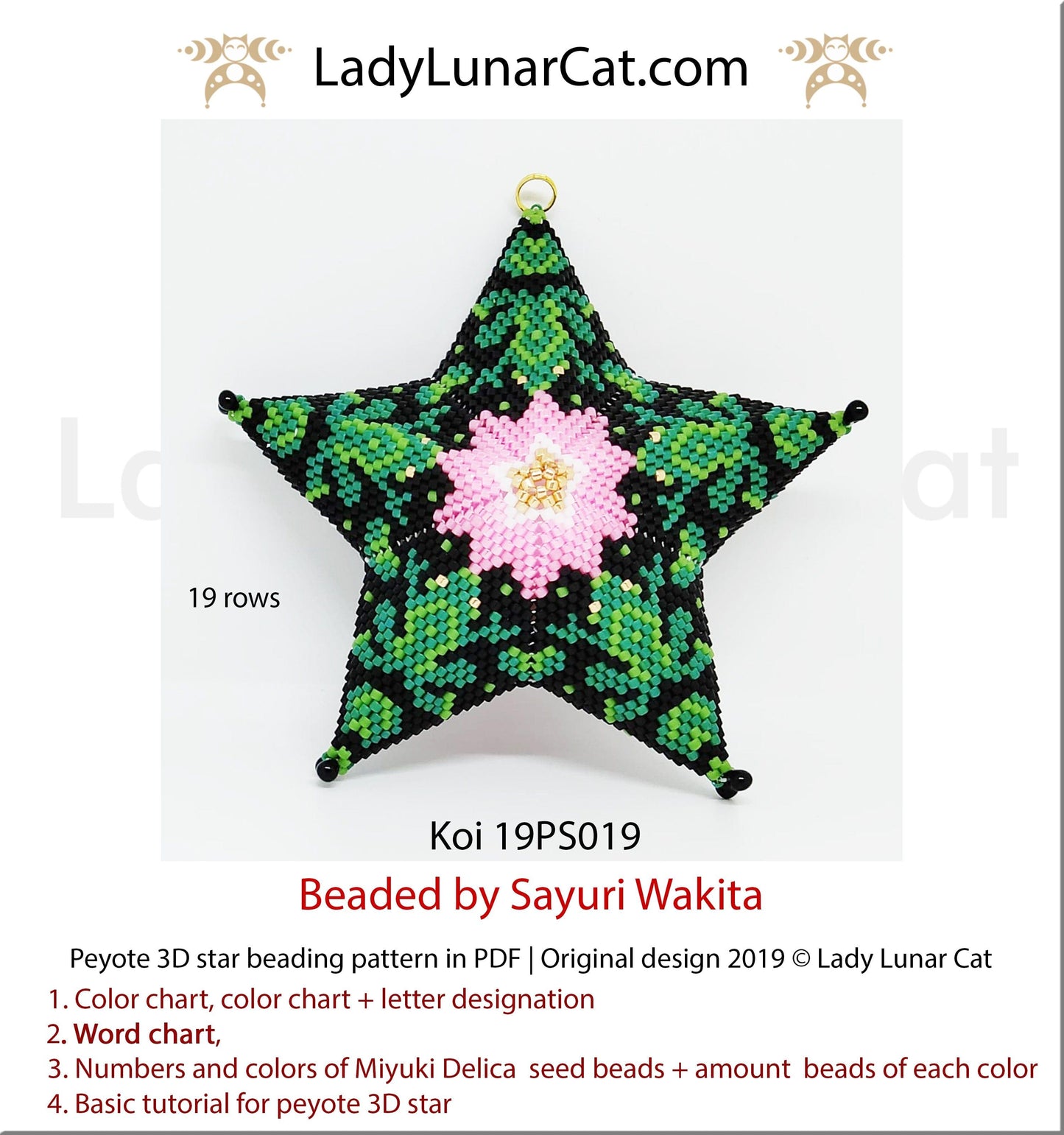 Beaded star pattern for beadweaving  Koi fish and frogs 19PS019 LadyLunarCat
