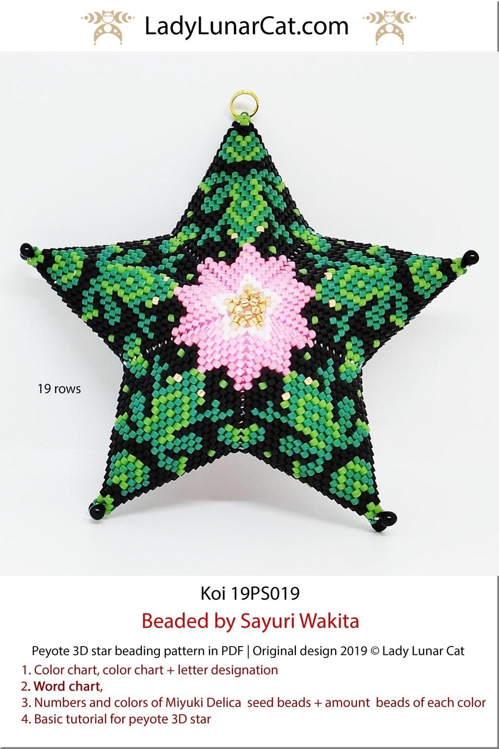 Beaded star pattern for beadweaving  Koi fish and frogs 19PS019 LadyLunarCat