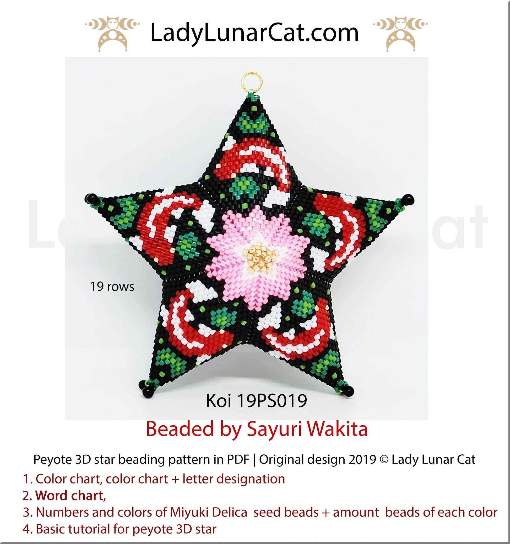 Beaded star pattern for beadweaving  Koi fish and frogs 19PS019 LadyLunarCat
