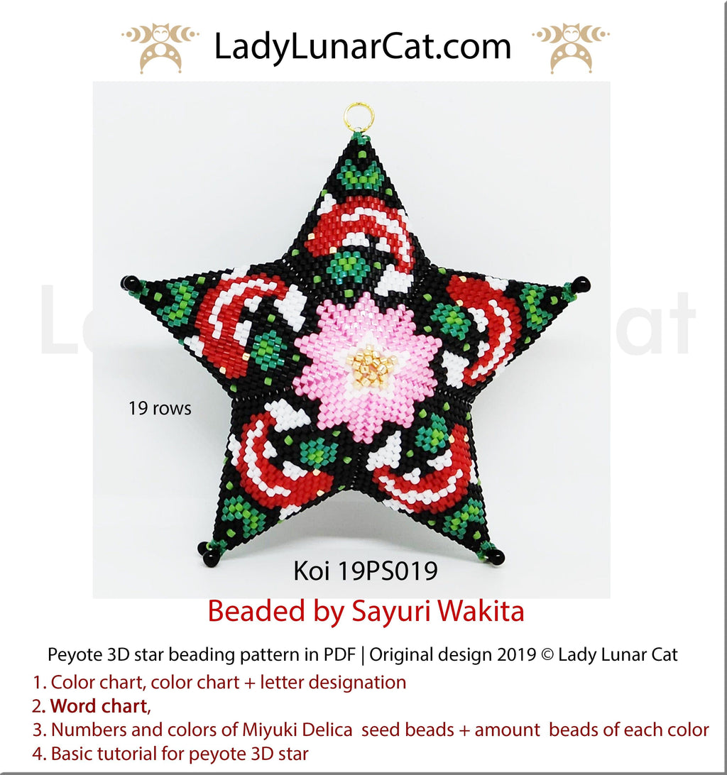Beaded star pattern for beadweaving  Koi fish and frogs 19PS019 LadyLunarCat