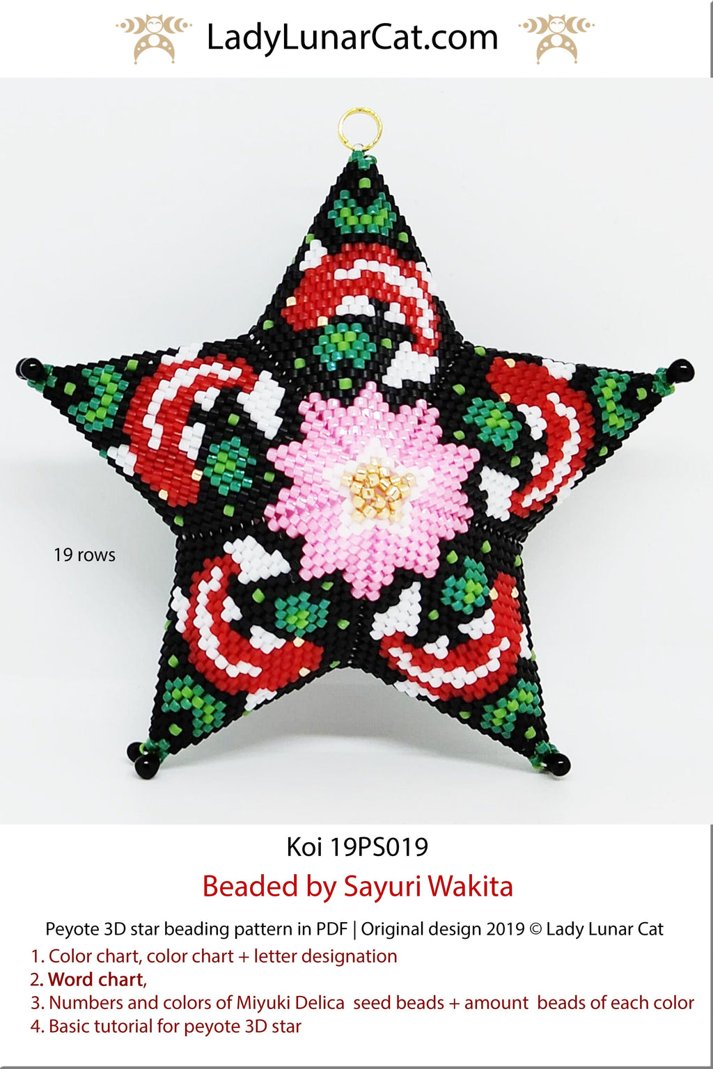 Beaded star pattern for beadweaving  Koi fish and frogs 19PS019 LadyLunarCat