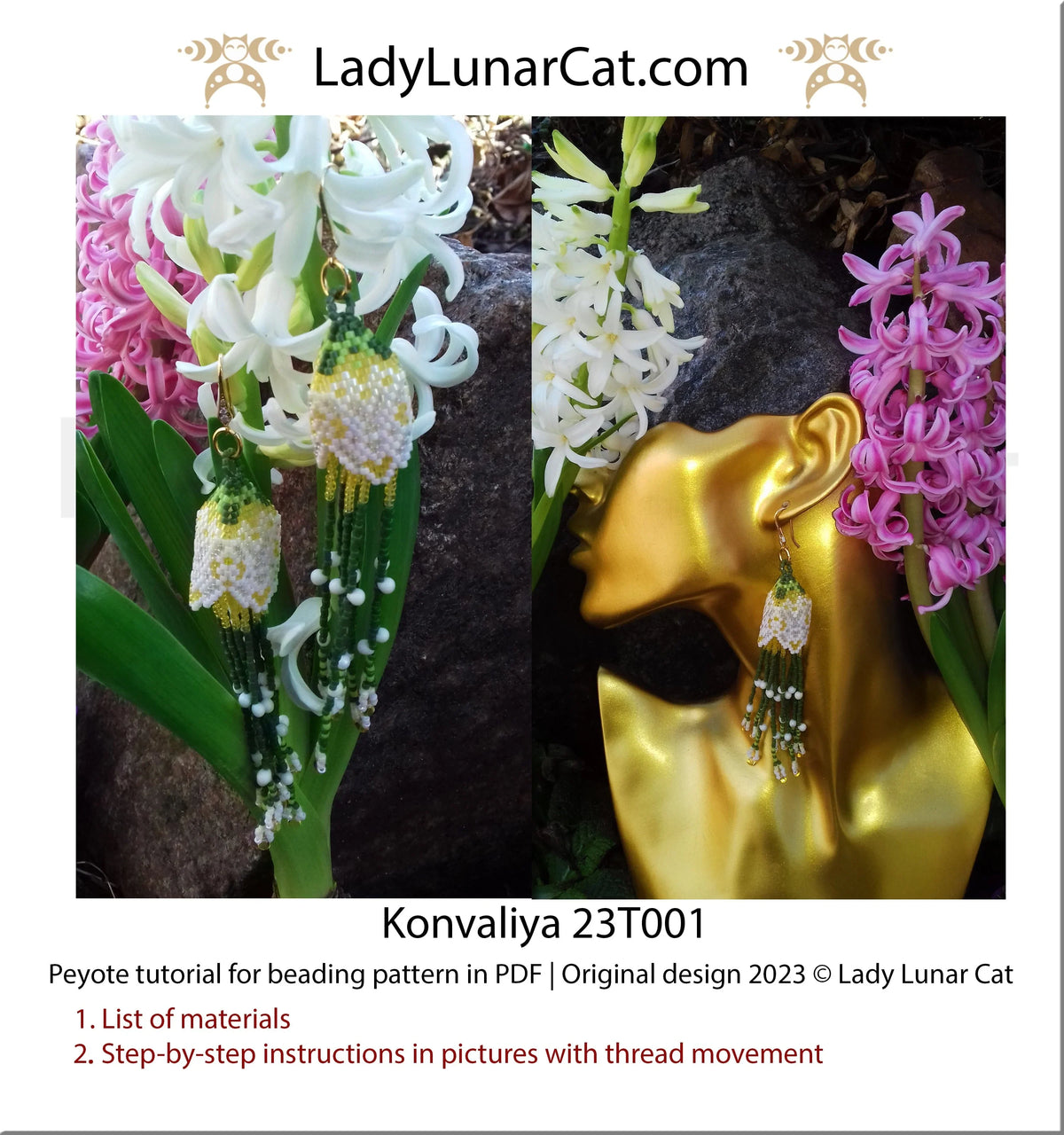 Konvaliya peyote earring tutorial page - step by step instructions with photos LadyLunarCat