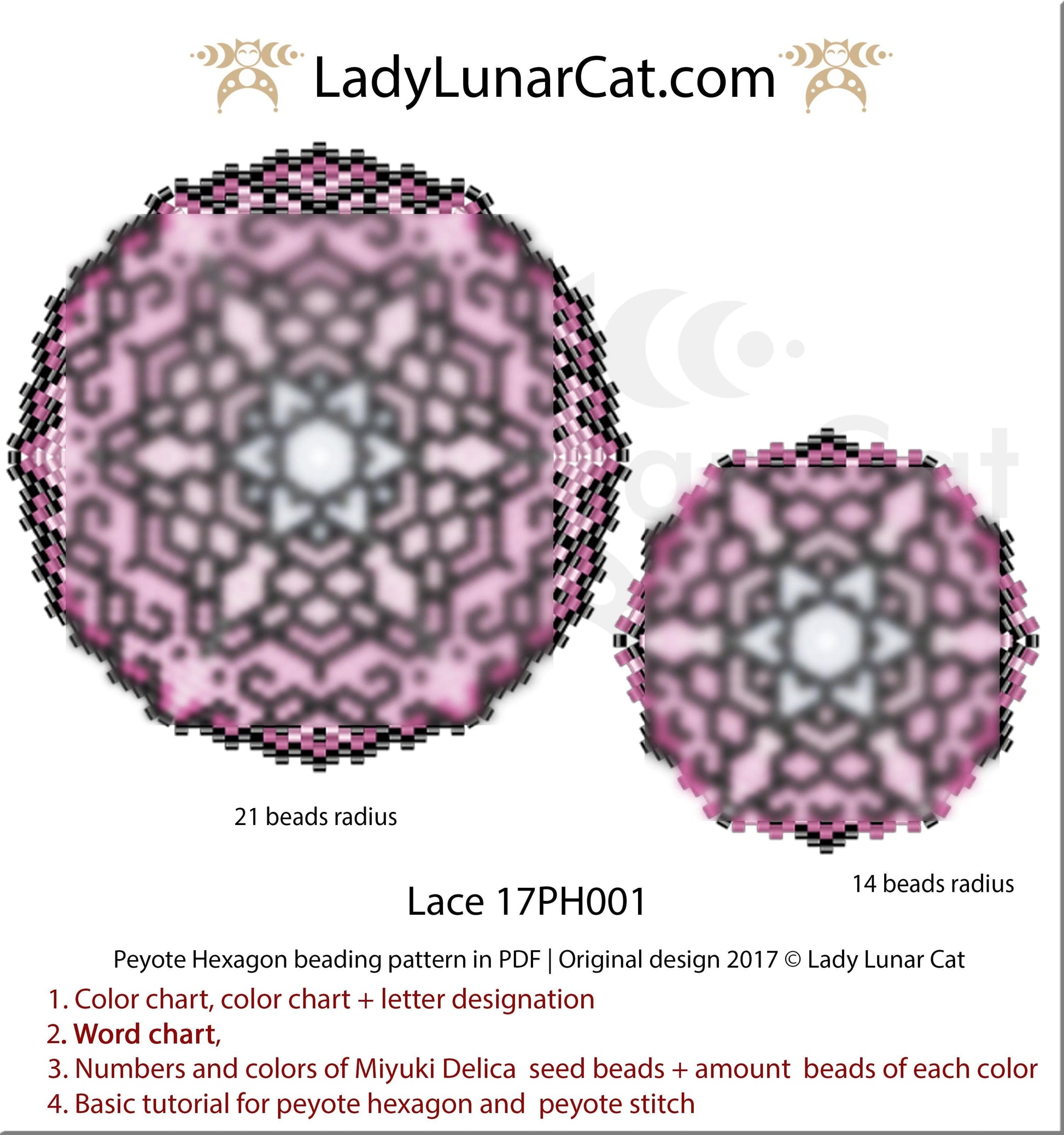 Peyote hexagon pattern for beading Lace 17PH001 LadyLunarCat