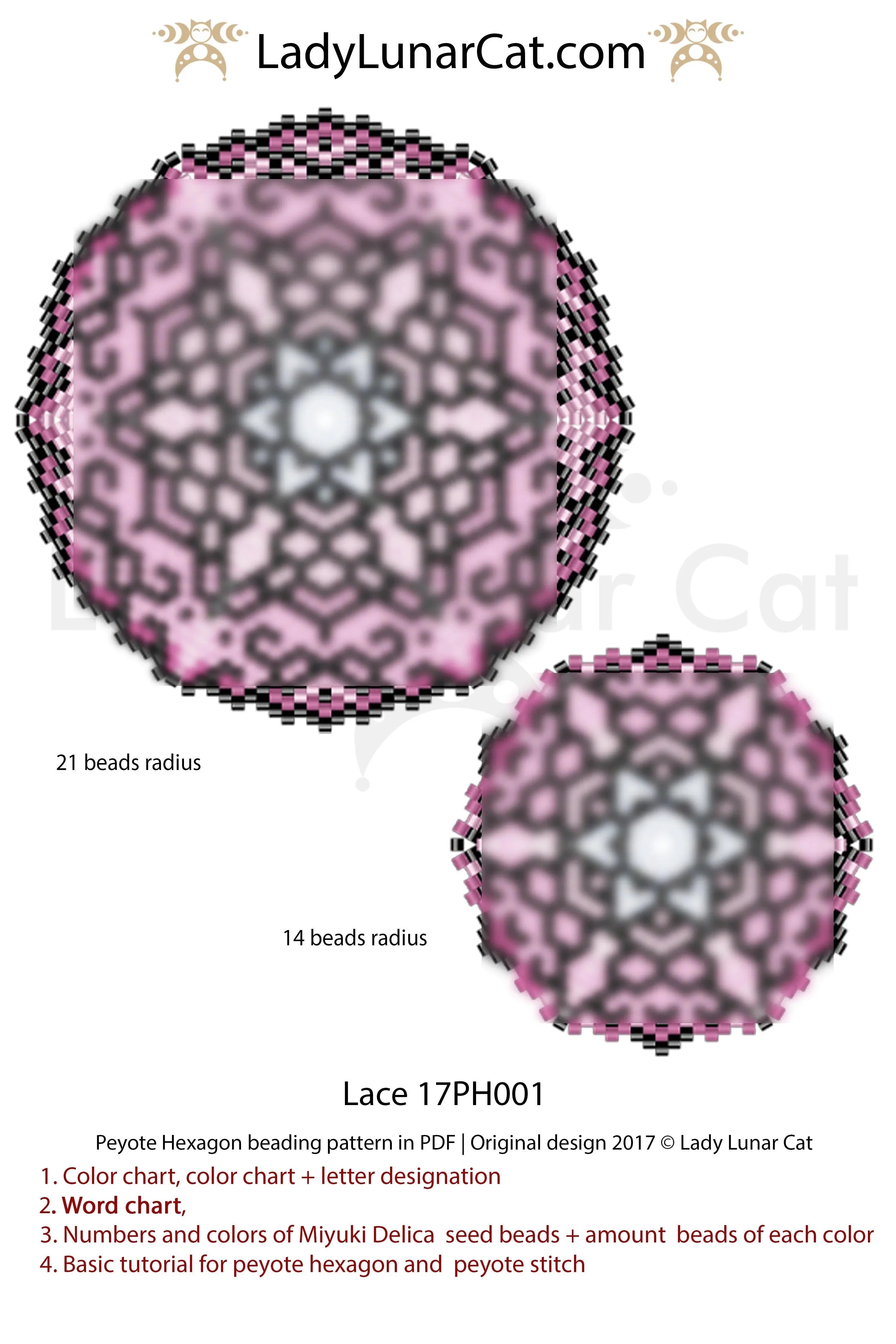 Peyote hexagon lace — large 21-bead & medium 14-bead, elegant pendant, instant download