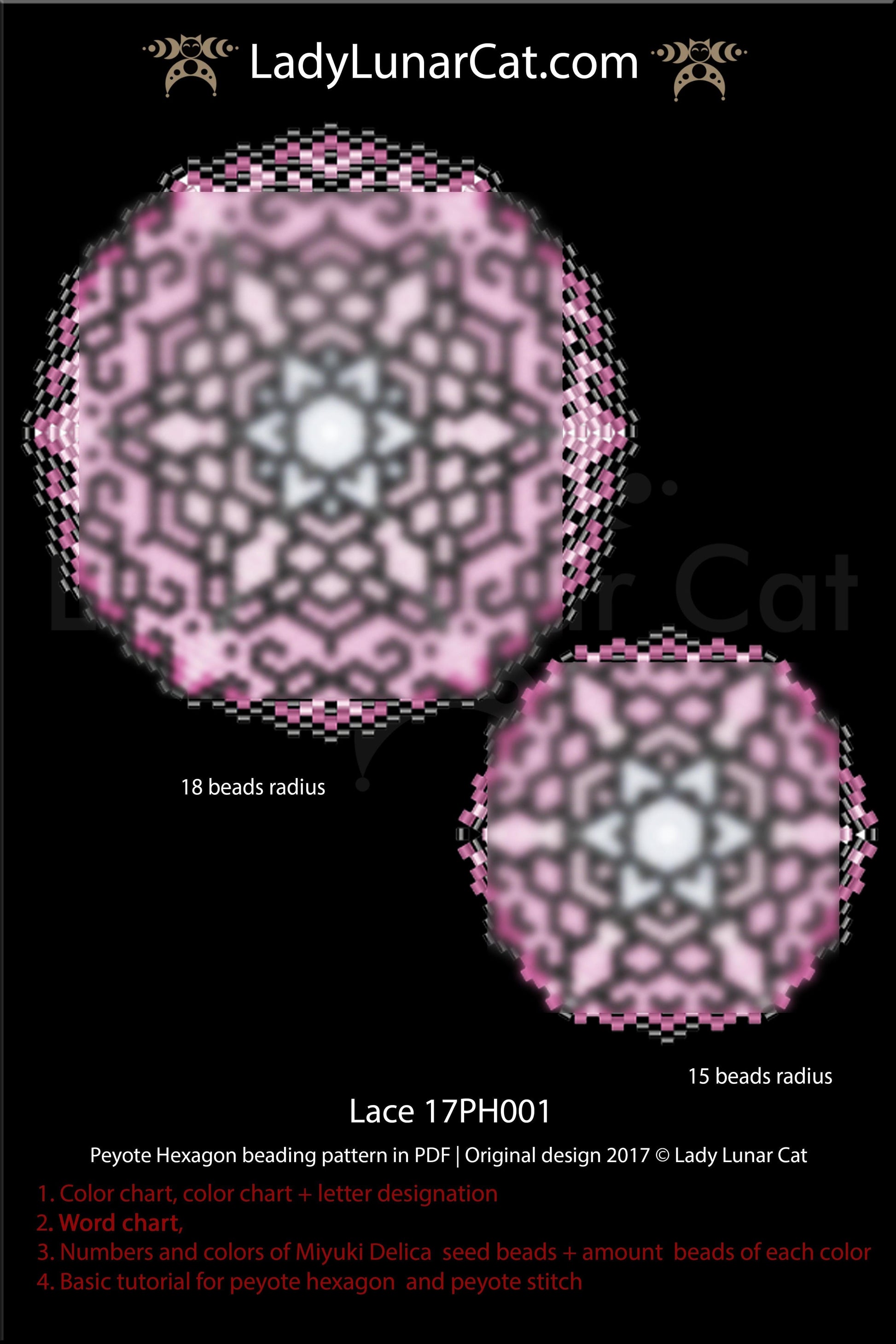 Peyote hexagon pattern for beading Lace 17PH001 LadyLunarCat