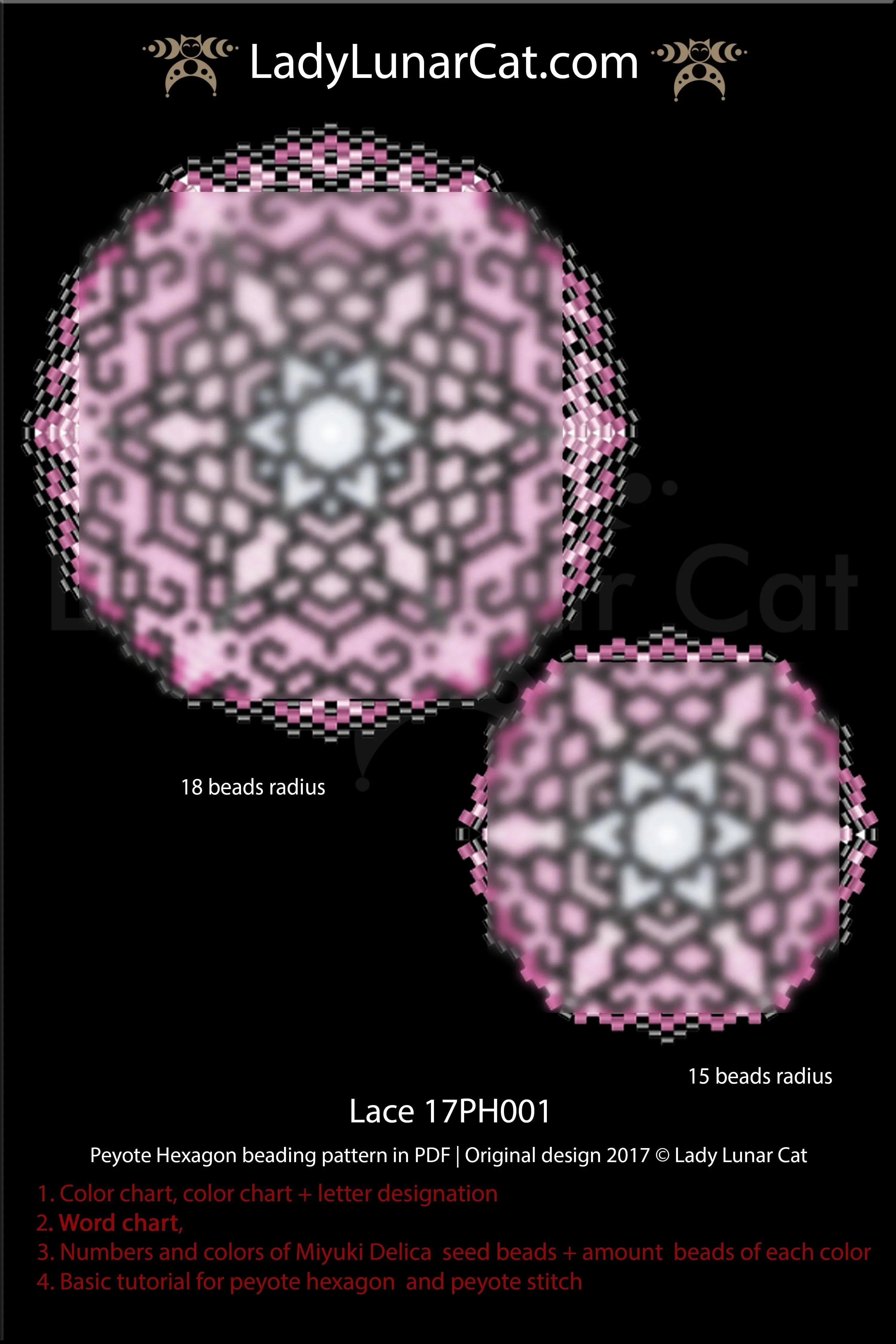 Beaded lace hexagon statement pendant — peyote tutorial PDF for all levels
