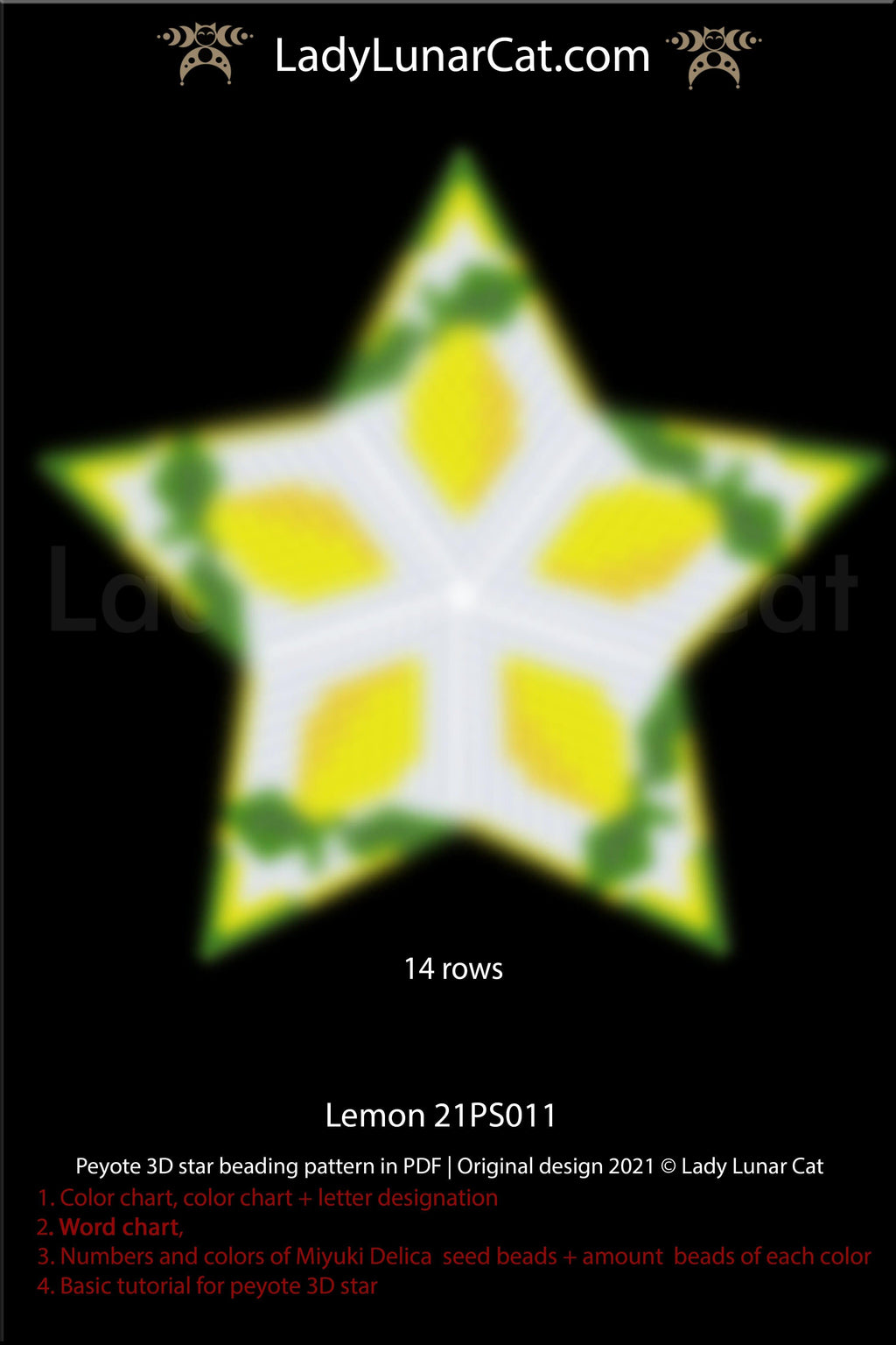 Beaded star pattern - Lemon 21PS011 | Seed beads tutorial for 3D peyote star LadyLunarCat