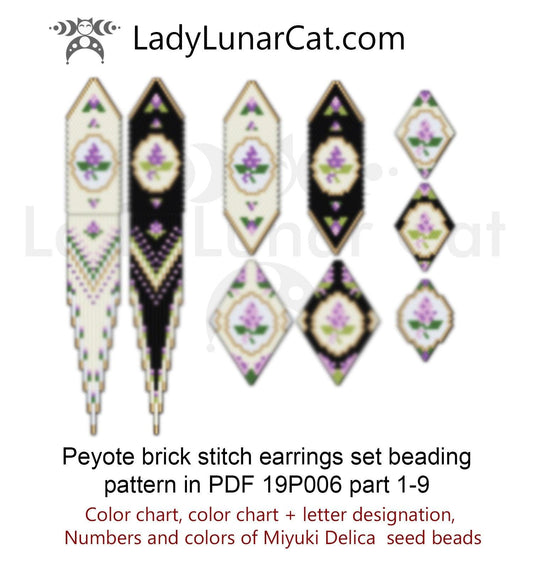 Brick stitch patterns for beading Feathers and arrows earrings 20P009 by  Lady Lunar Cat design