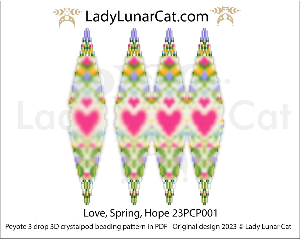 3drop pod pattern or crystalpod pattern for beading Love, Spring, Hope 23PCP001 LadyLunarCat