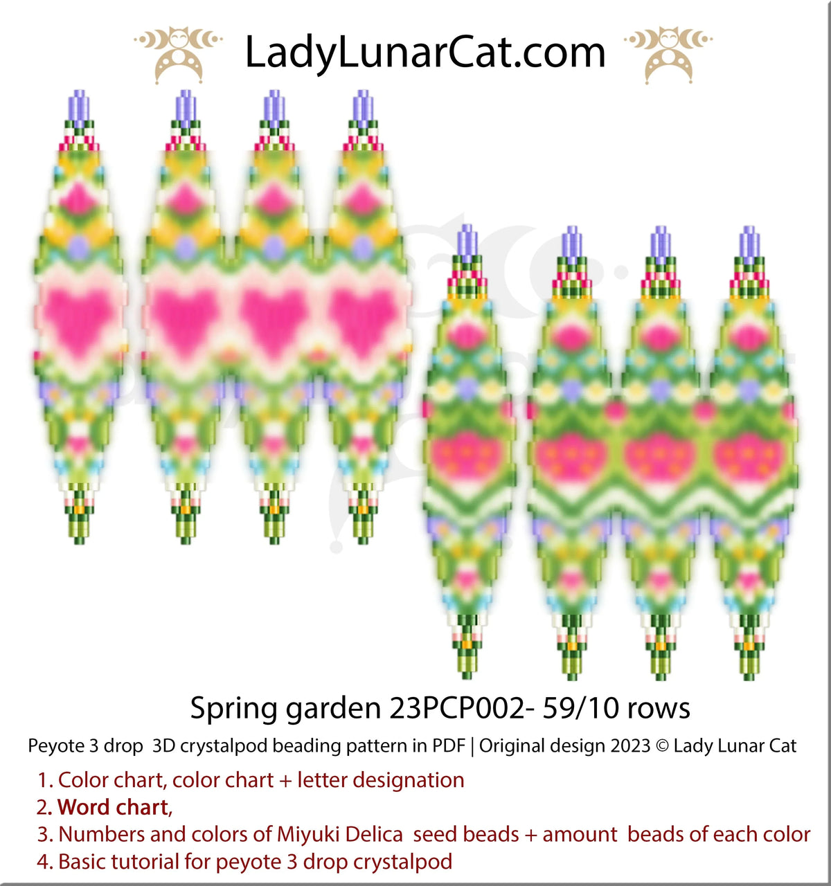 3-drop peyote crystalpod earrings — spring botanical design, Miyuki Delica 11/0