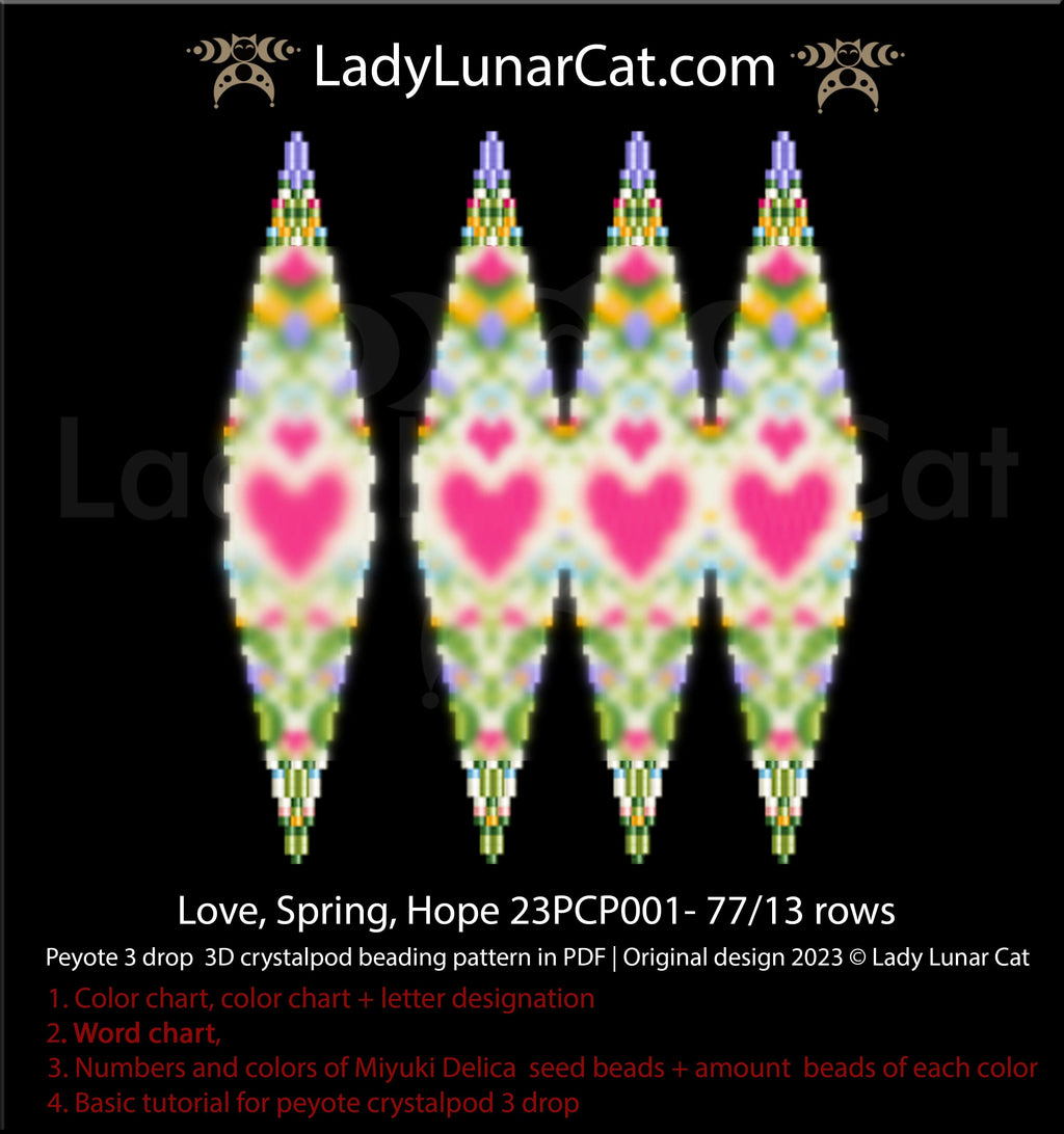 3drop pod pattern or crystalpod pattern for beading Love, Spring, Hope 23PCP001 LadyLunarCat