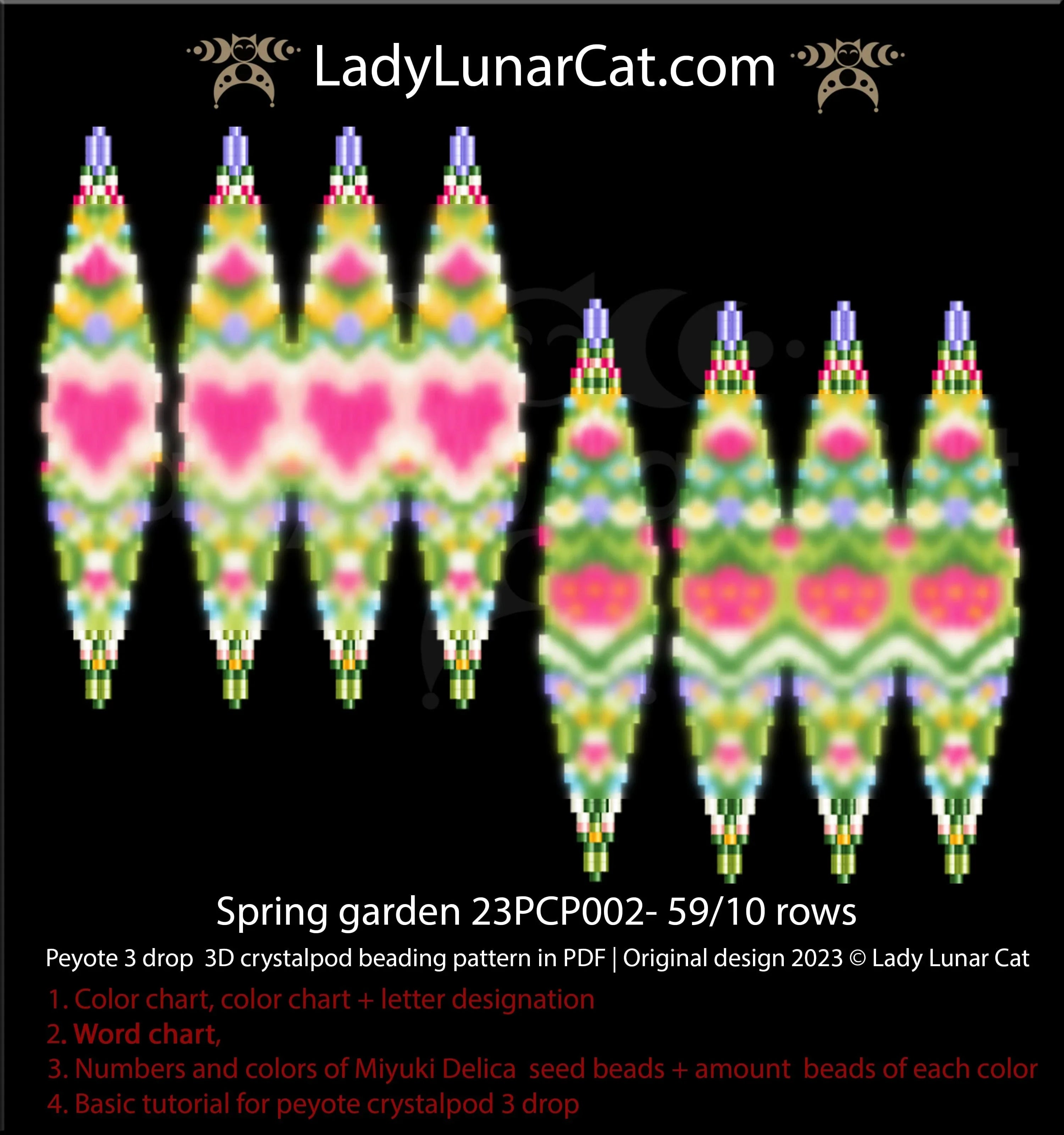 Spring Garden crystalpod pattern PDF by Lady Lunar Cat — 3-drop peyote 23PCP002