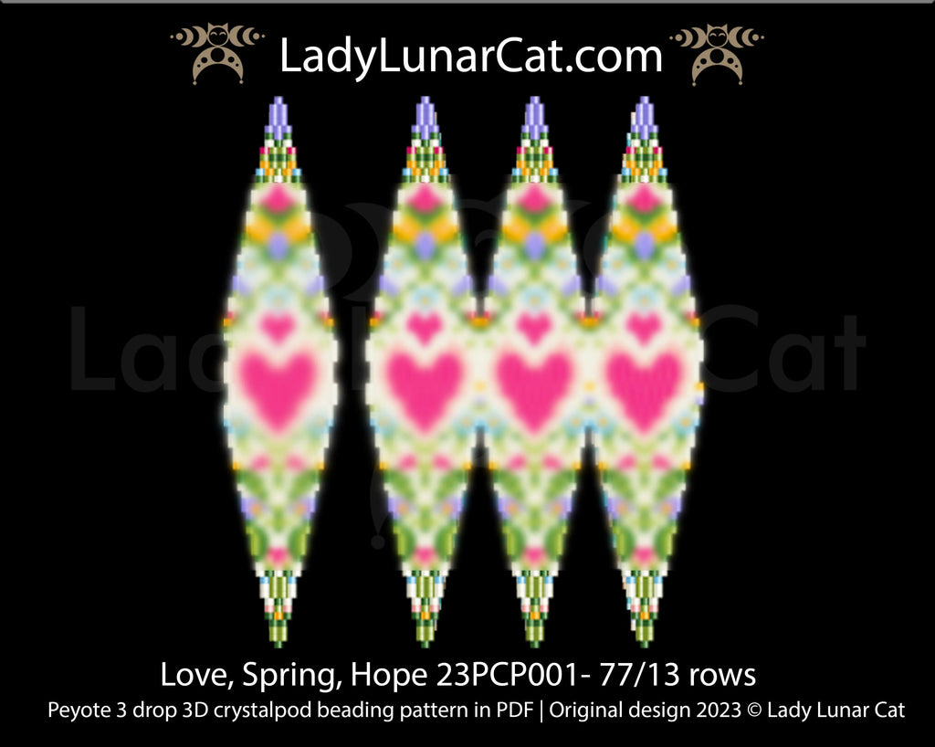 3drop pod pattern or crystalpod pattern for beading Love, Spring, Hope 23PCP001 LadyLunarCat