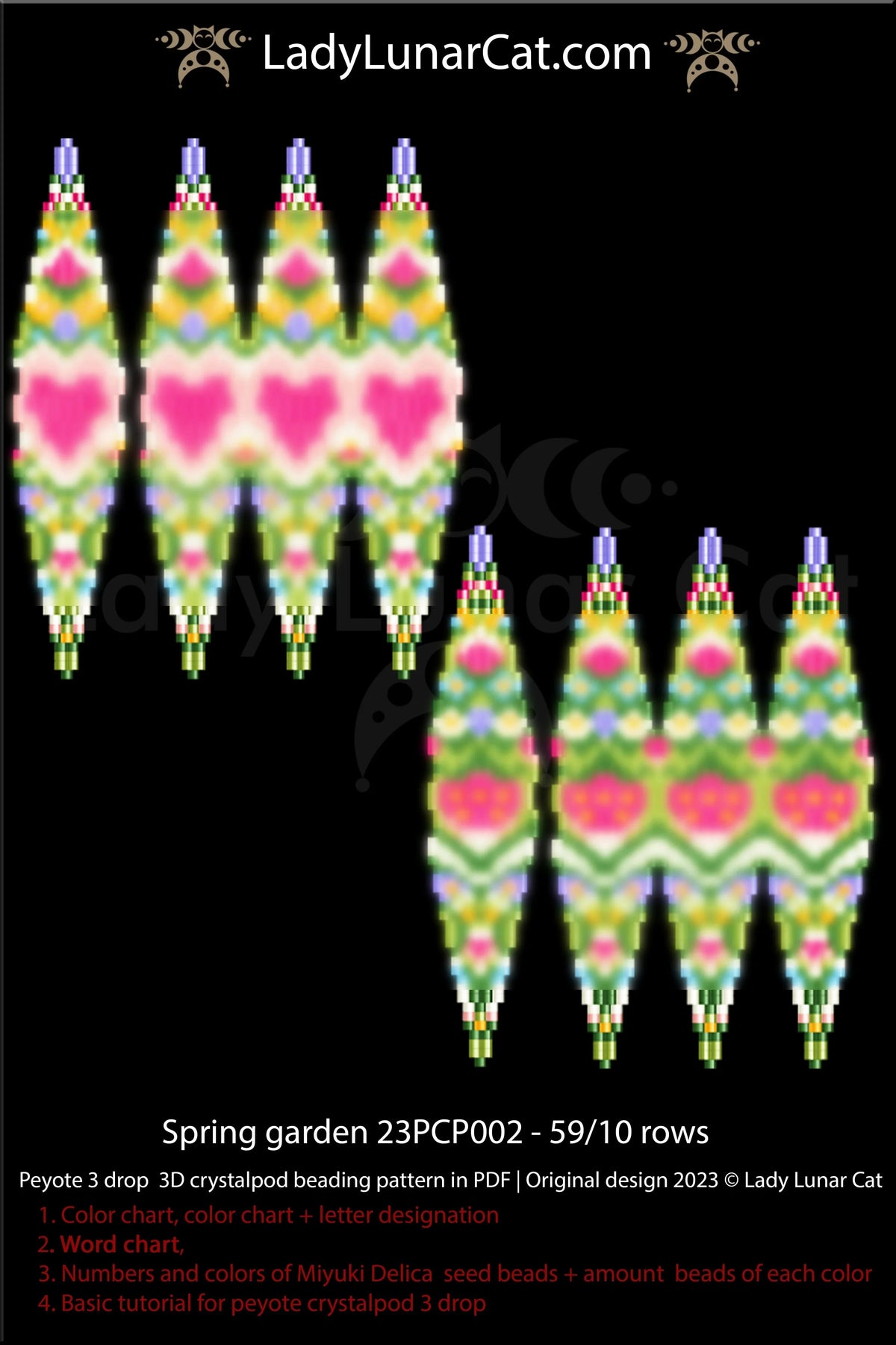 Crystalpod beading pattern spring garden — 57-bead pod, 19cm cascade, instant download