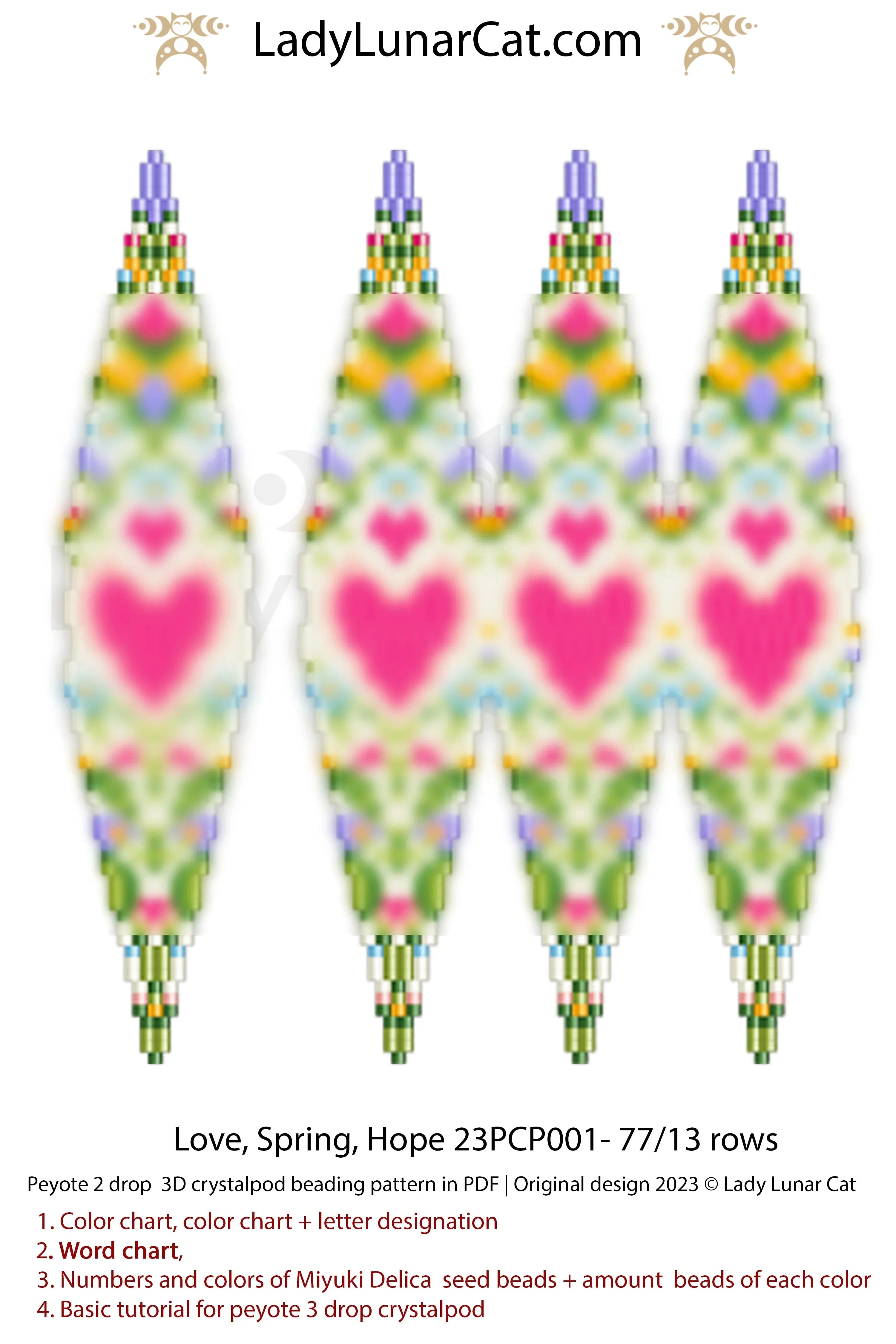 Love Spring Hope peyote pendant worn - 19cm long spring valentine gift LadyLunarCat