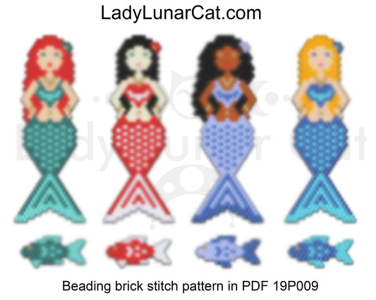 Mermaids brick stitch beading pattern in PDF download LadyLunarCat