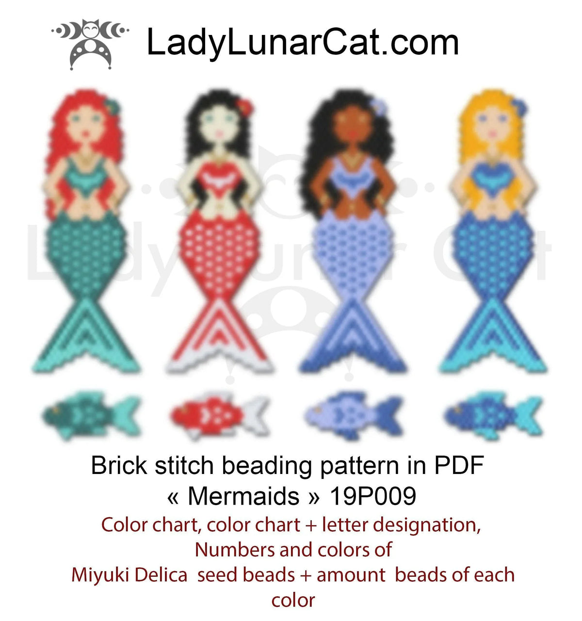 Mermaids beaded brick stitch - 4 designs 54x16 beads Miyuki Delica ocean LadyLunarCat