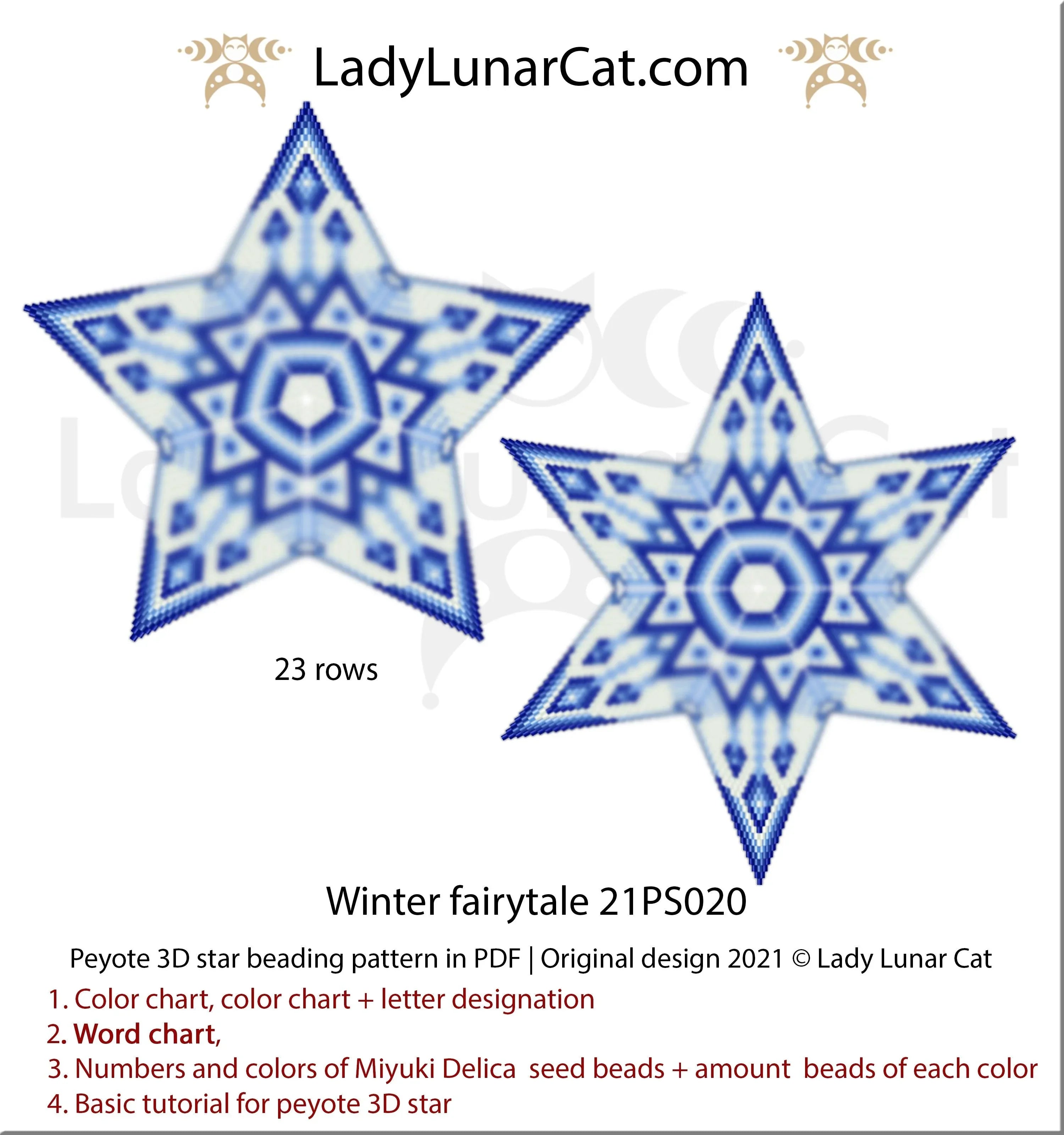Winter fairytale peyote star beading pattern preview — 4 colors, graph paper included