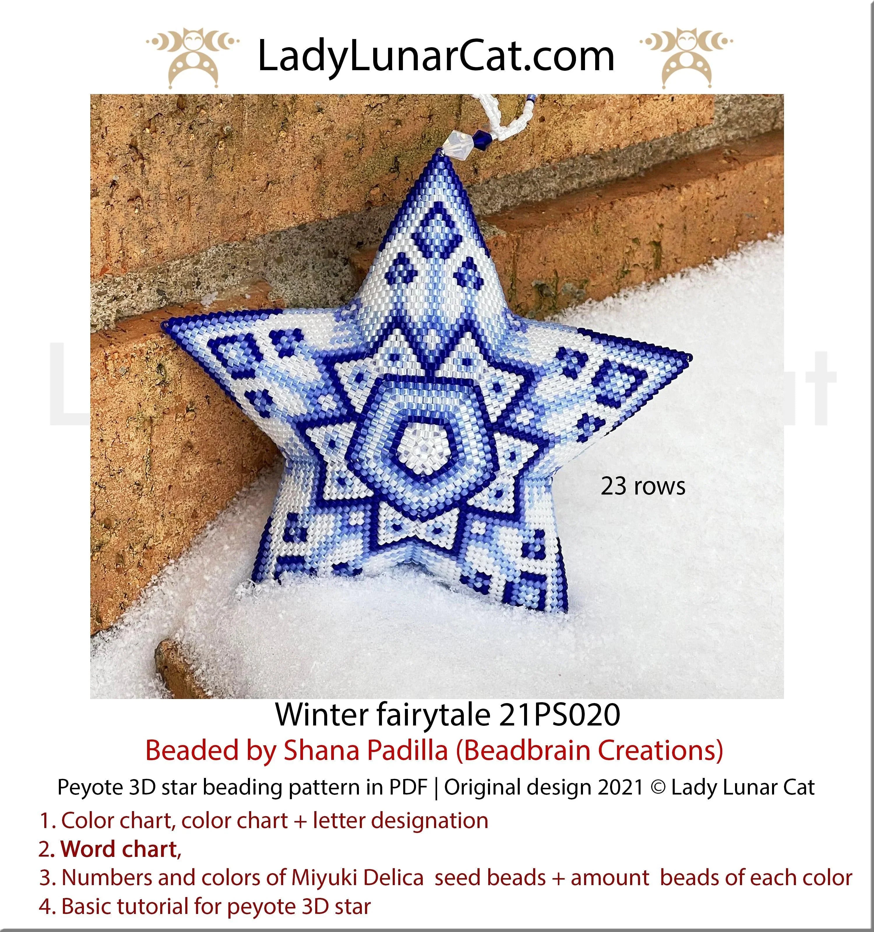 Winter fairytale peyote star pattern PDF by Lady Lunar Cat — ice palace 21PS020