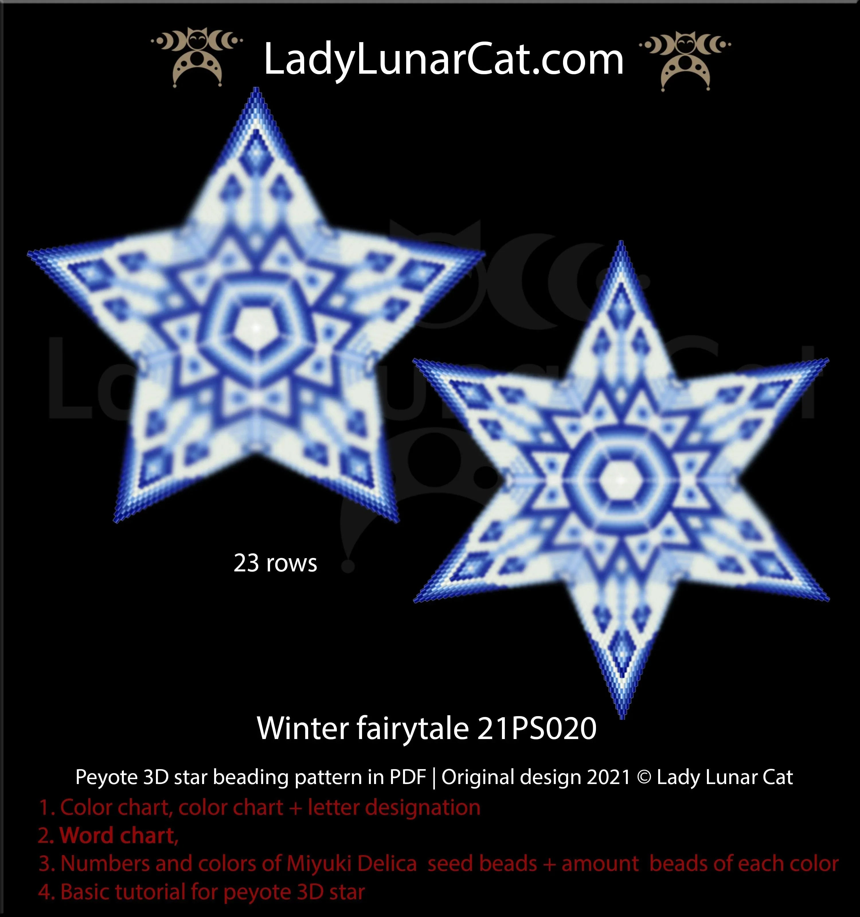 Beaded winter fairytale ice palace star — peyote stitch tutorial PDF for all levels
