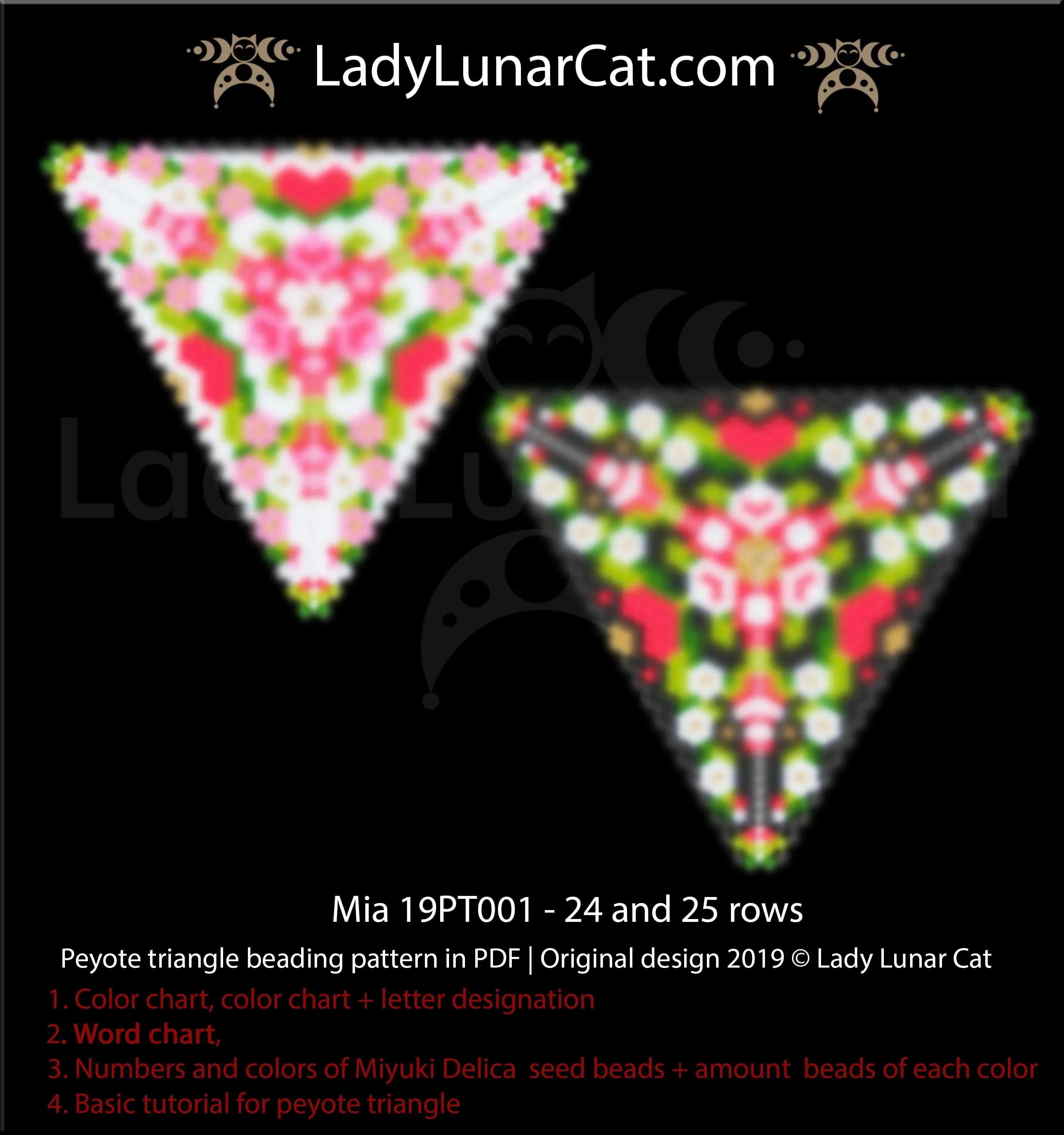 Peyote triangle pattern Mia — 47–49 bead radius, hard difficulty, instant download