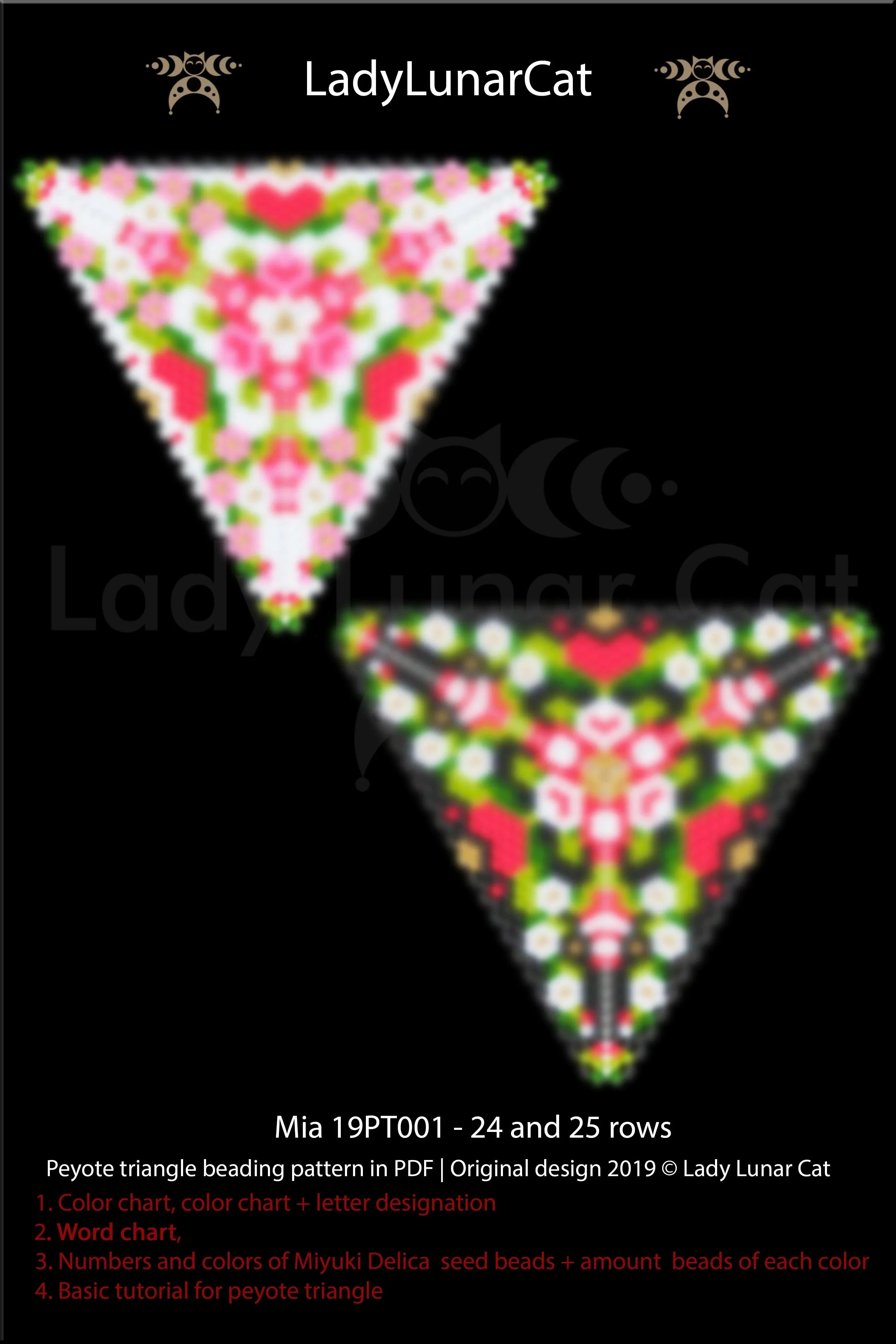 Beaded Mia triangle pendant — peyote stitch tutorial PDF, professional level