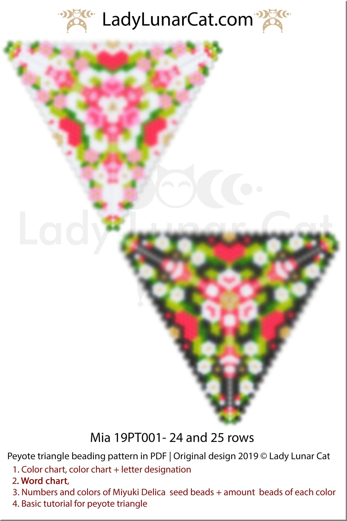 Mia peyote triangle preview — 2 color versions, colored graph paper included