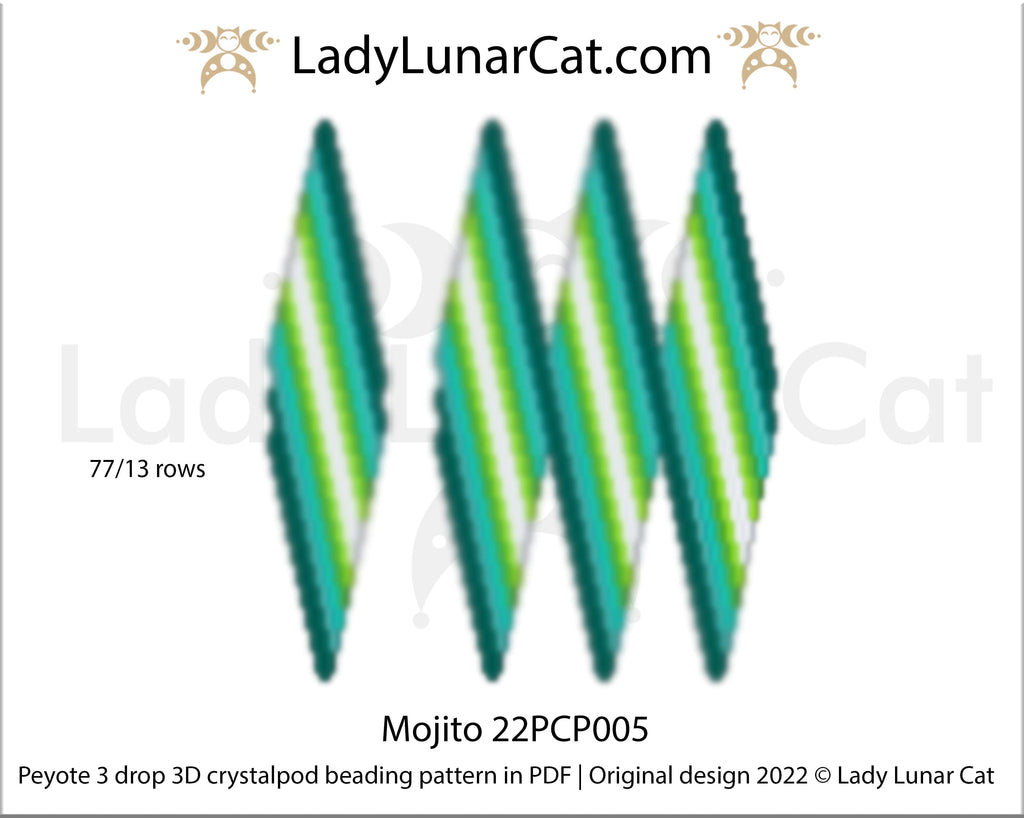 Peyote 3drop pod pattern or crystalpod pattern for beading  Mojito 22PCP005 LadyLunarCat