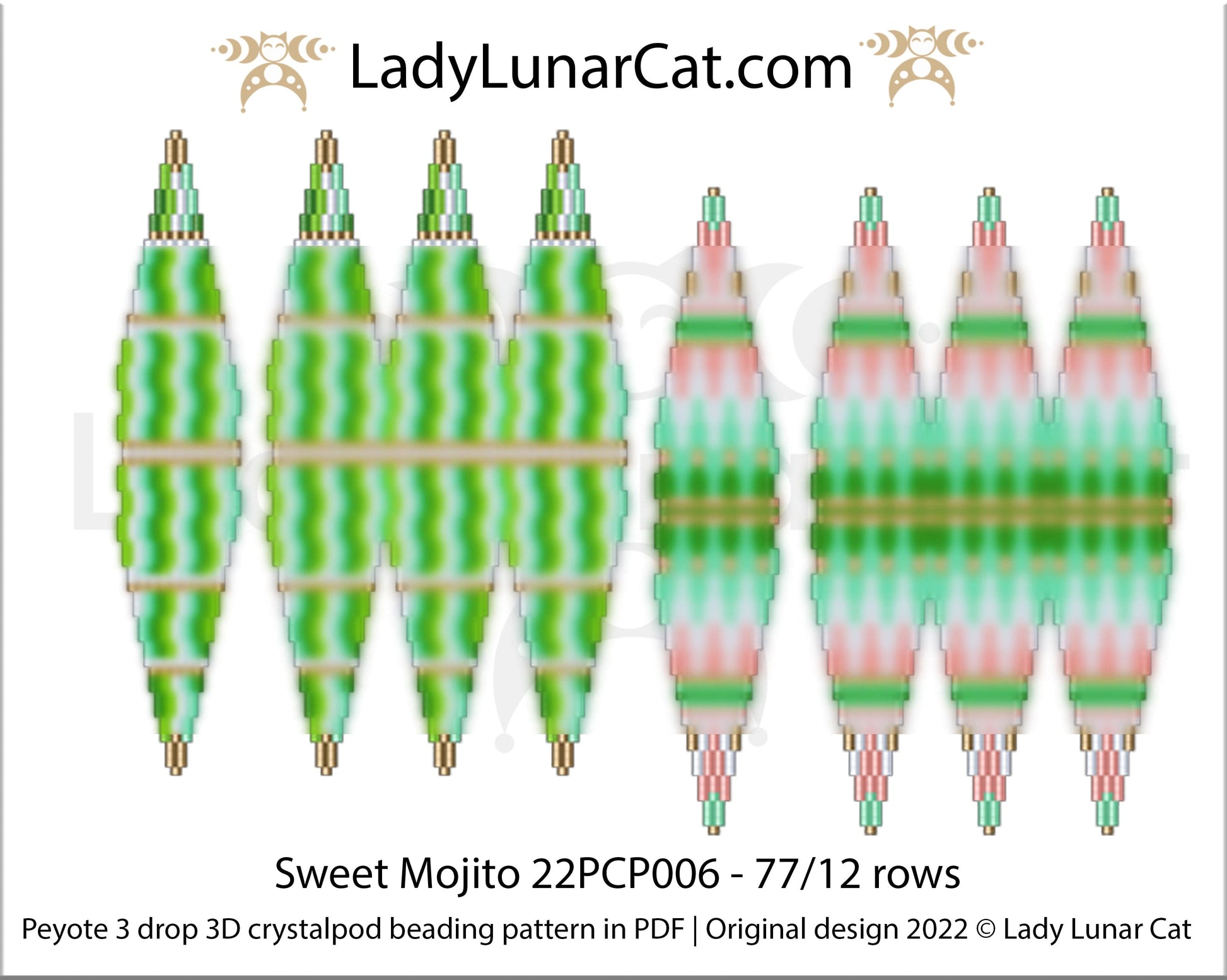 Peyote 3drop pod pattern or crystalpod pattern for beading  Sweet Mojito 22PCP006 - 77/12 rows LadyLunarCat