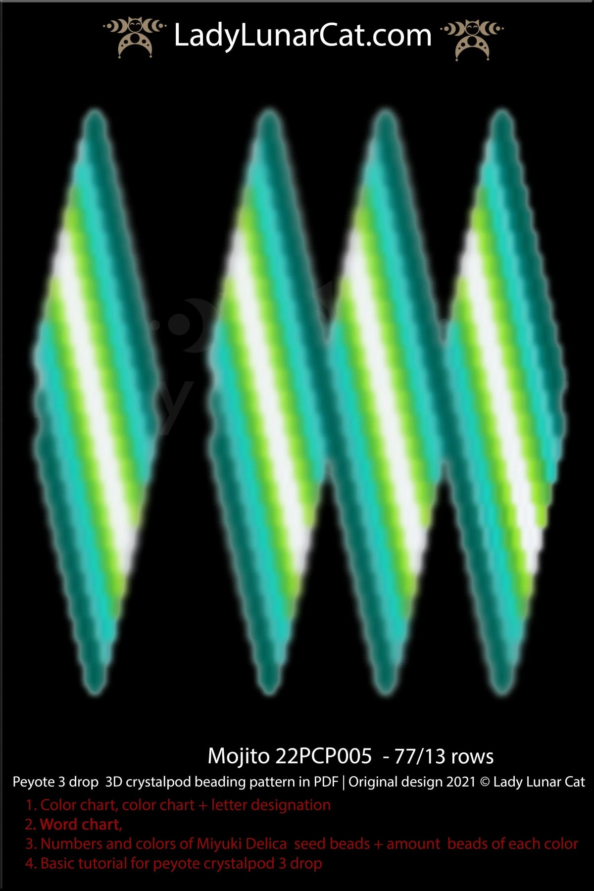 Mojito peyote pod side view - 3D structure 13 rows dimensional bloom LadyLunarCat