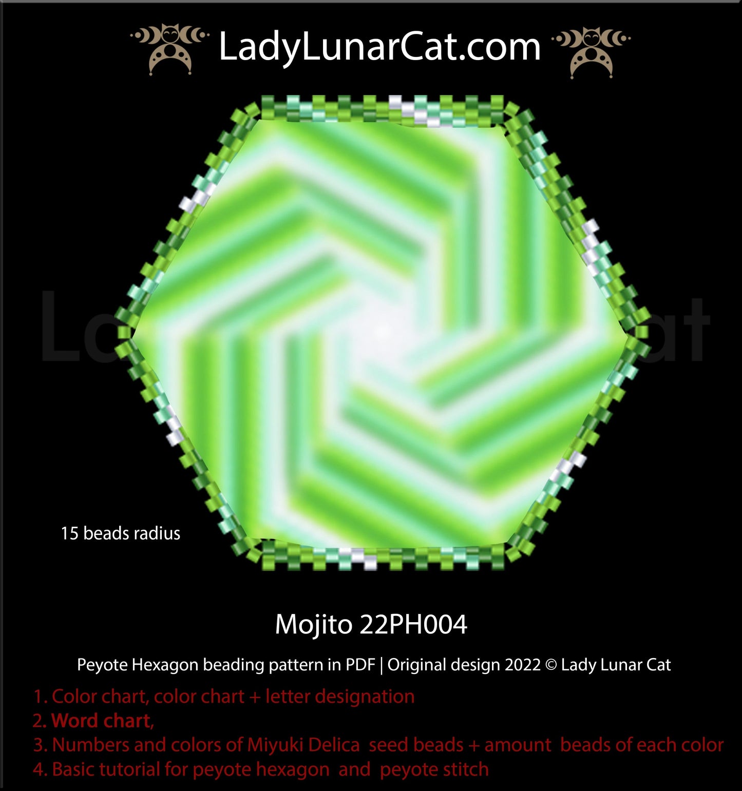 Peyote hexagon pattern for beading Northern Mojito 22PH004 LadyLunarCat