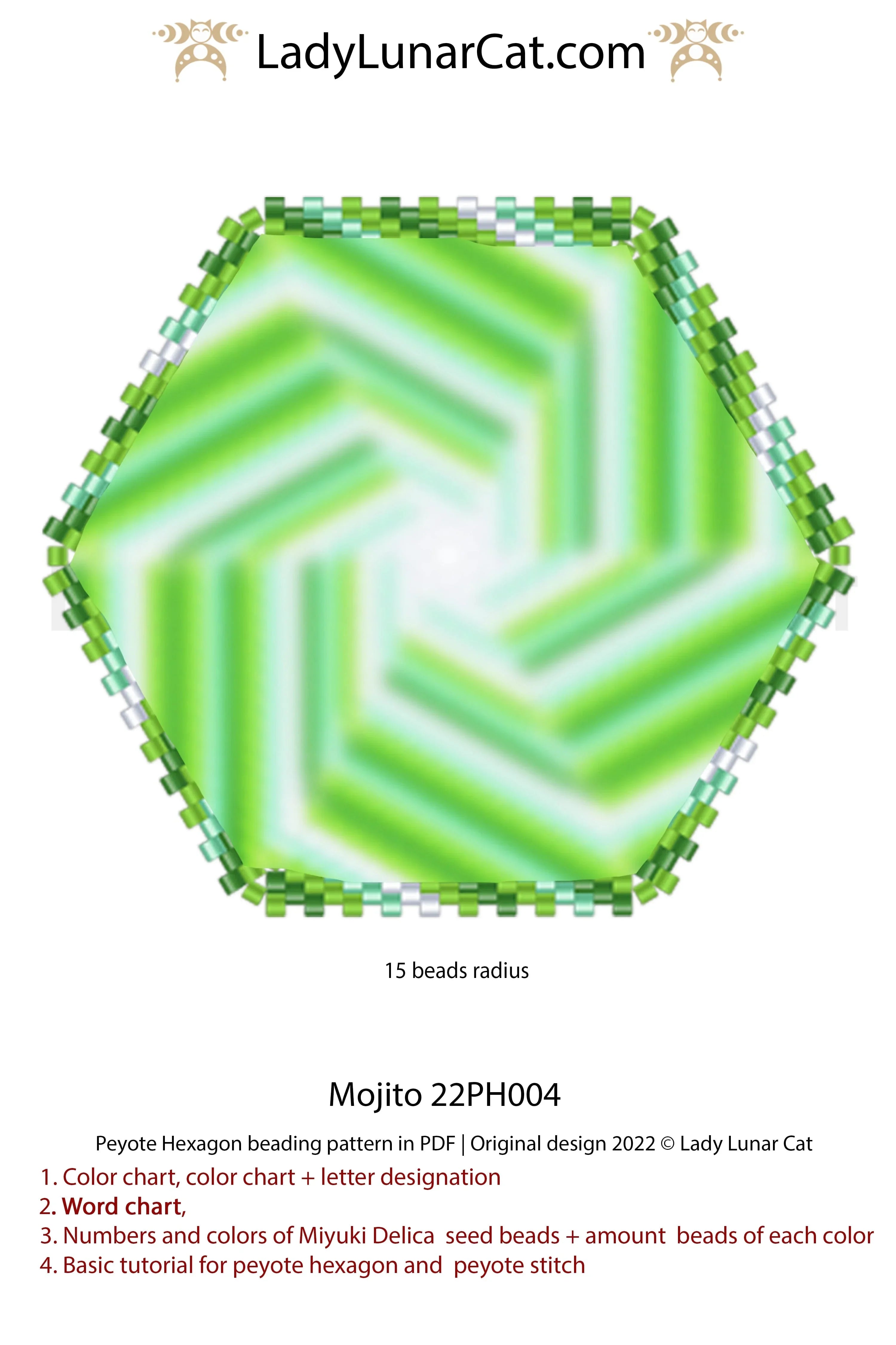 Peyote hexagon Mojito — 30 rows, mint collection, summer pendant, instant download
