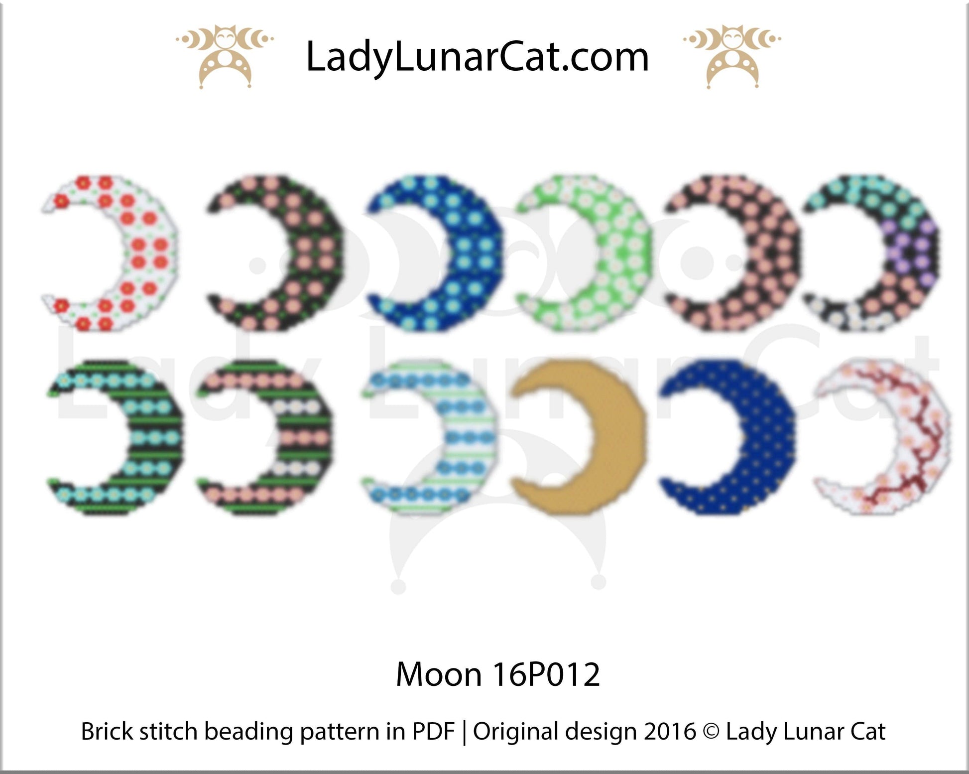 Brick stitch pattern for beading  Moon 16P012 LadyLunarCat