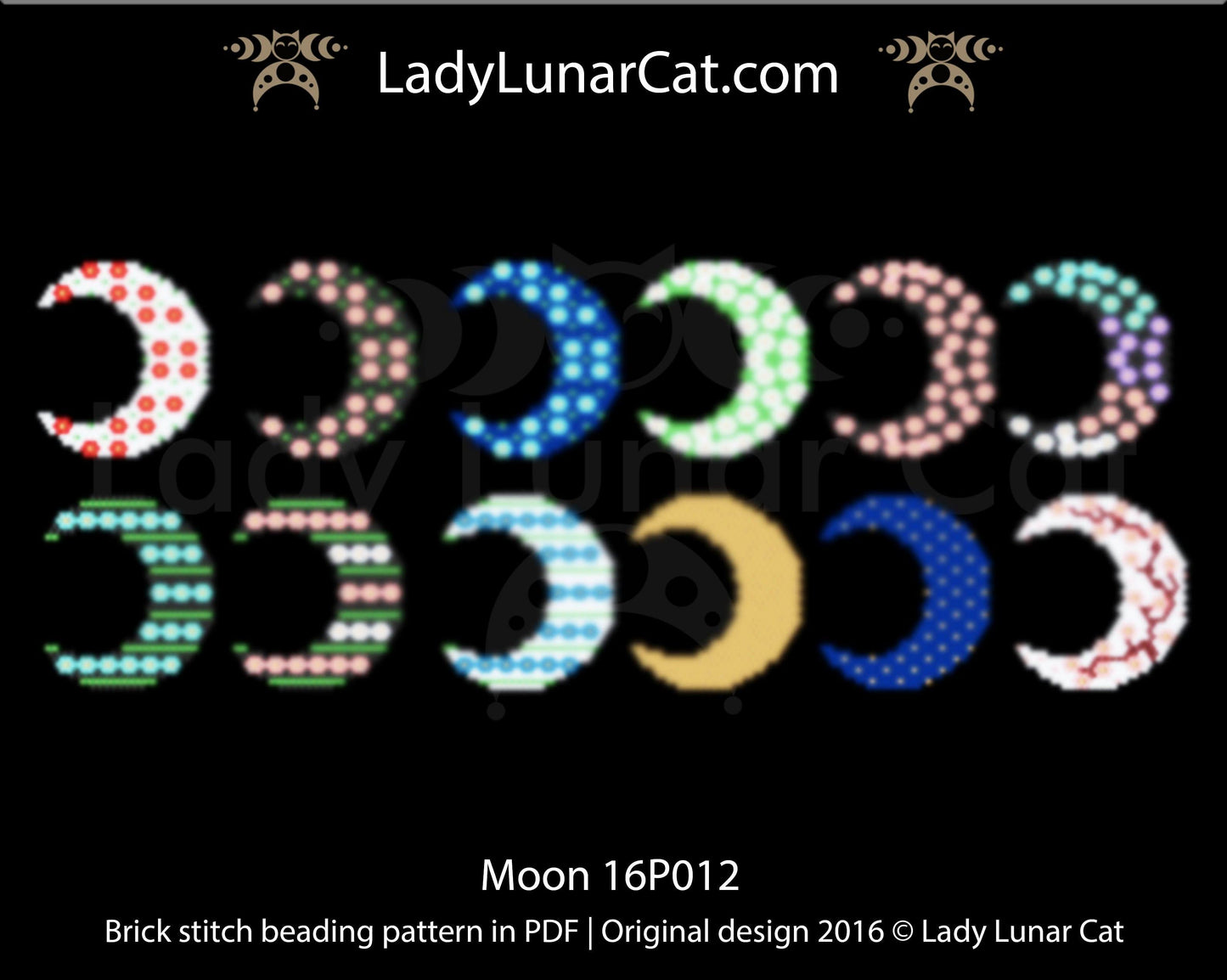 Brick stitch pattern for beading  Moon 16P012 LadyLunarCat