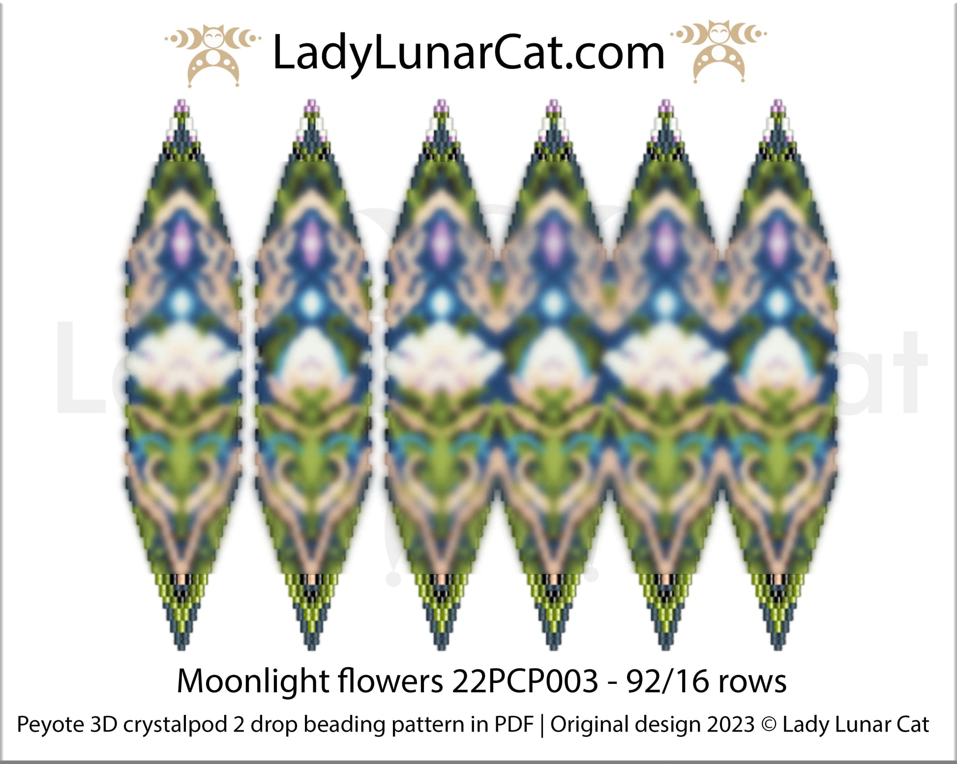 Peyote 2drop pod pattern or crystalpod pattern for beading Moonlight flowers 22PCP003 LadyLunarCat