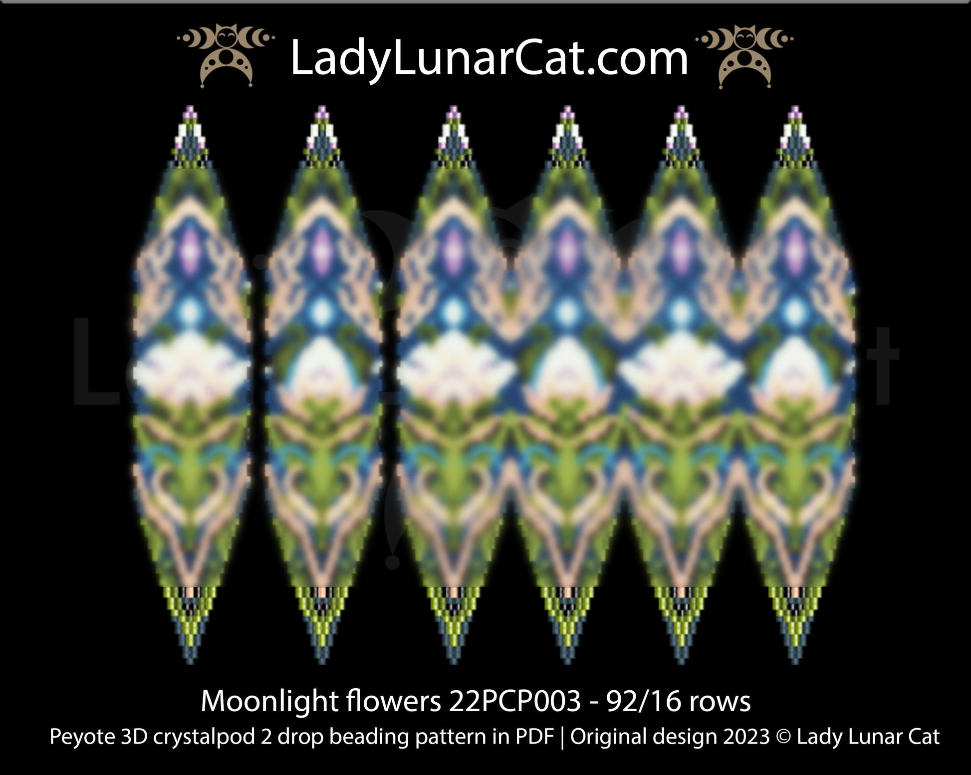 Peyote 2drop pod pattern or crystalpod pattern for beading Moonlight flowers 22PCP003 LadyLunarCat