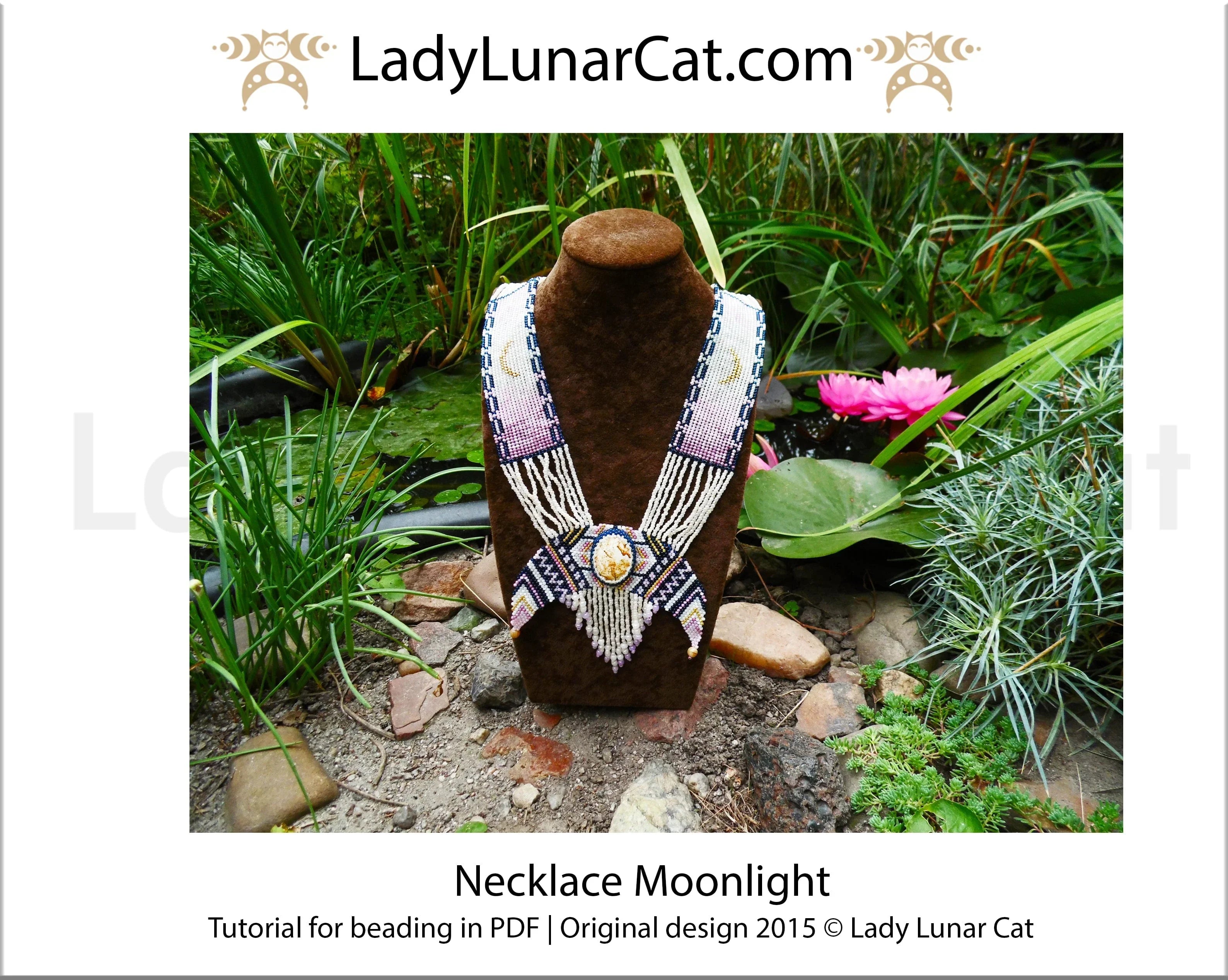 Moonlight necklace detail - herringbone brick stitch 6 colors seed bead 11/0 LadyLunarCat