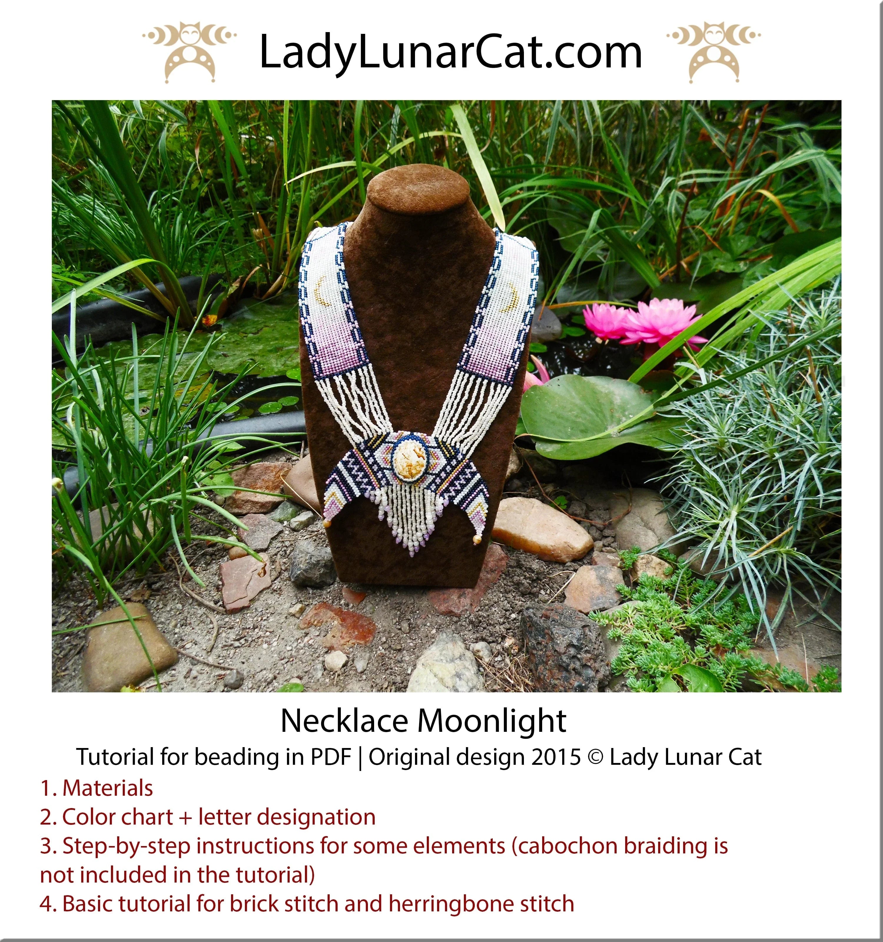 Moonlight beaded necklace full view - 60 cm gerdan lunnitsa traditional Ukrainian design LadyLunarCat