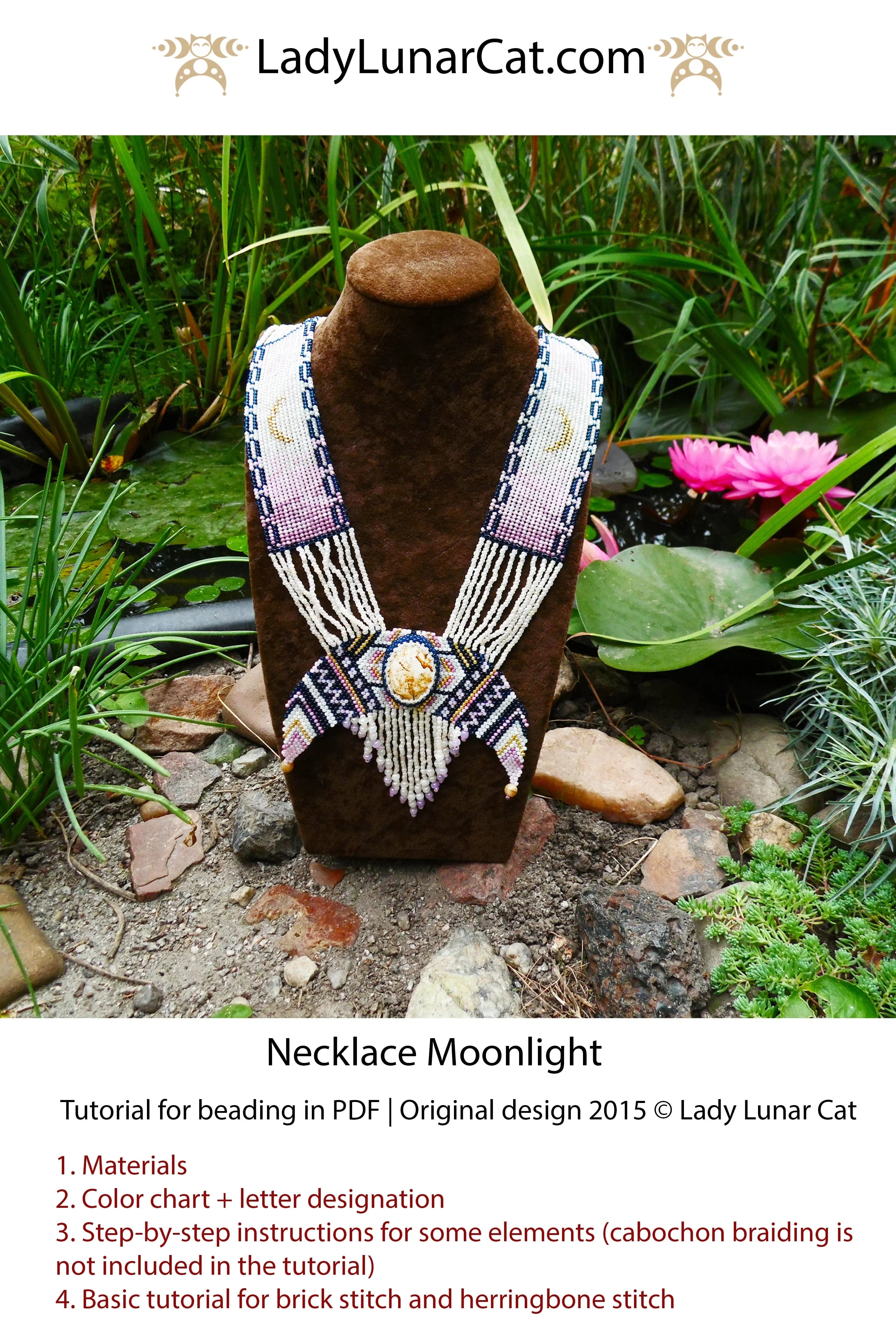 Moonlight Ukrainian beaded necklace worn - statement gerdan jewelry tutorial LadyLunarCat