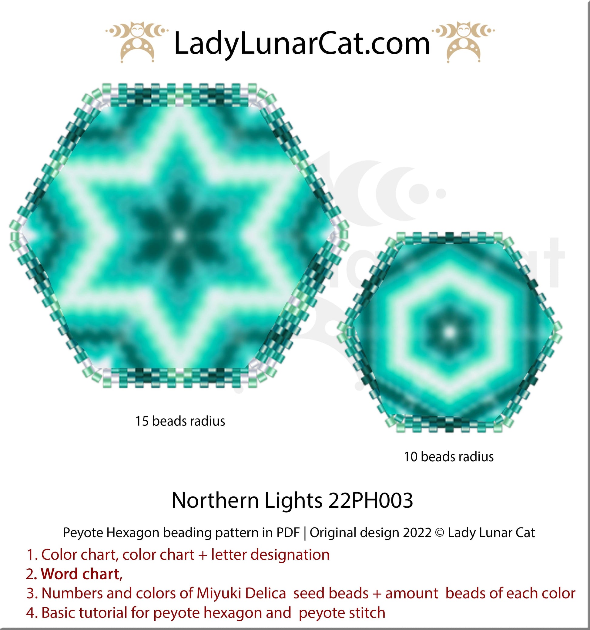 Peyote hexagon pattern for beading Northern Lights 22PH003 LadyLunarCat