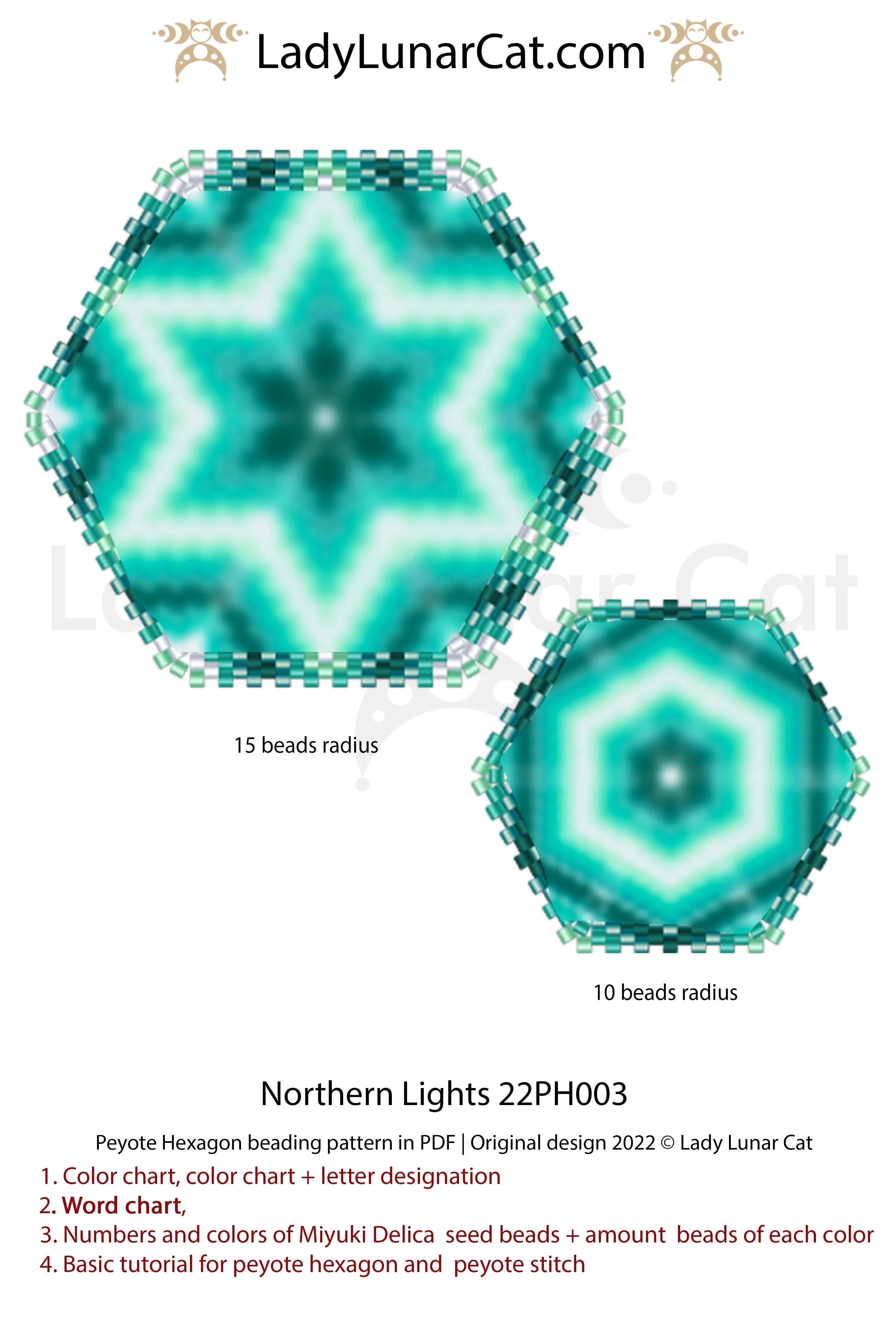 Northern Lights peyote hexagon detail - rivoli crystal centre aurora close up LadyLunarCat