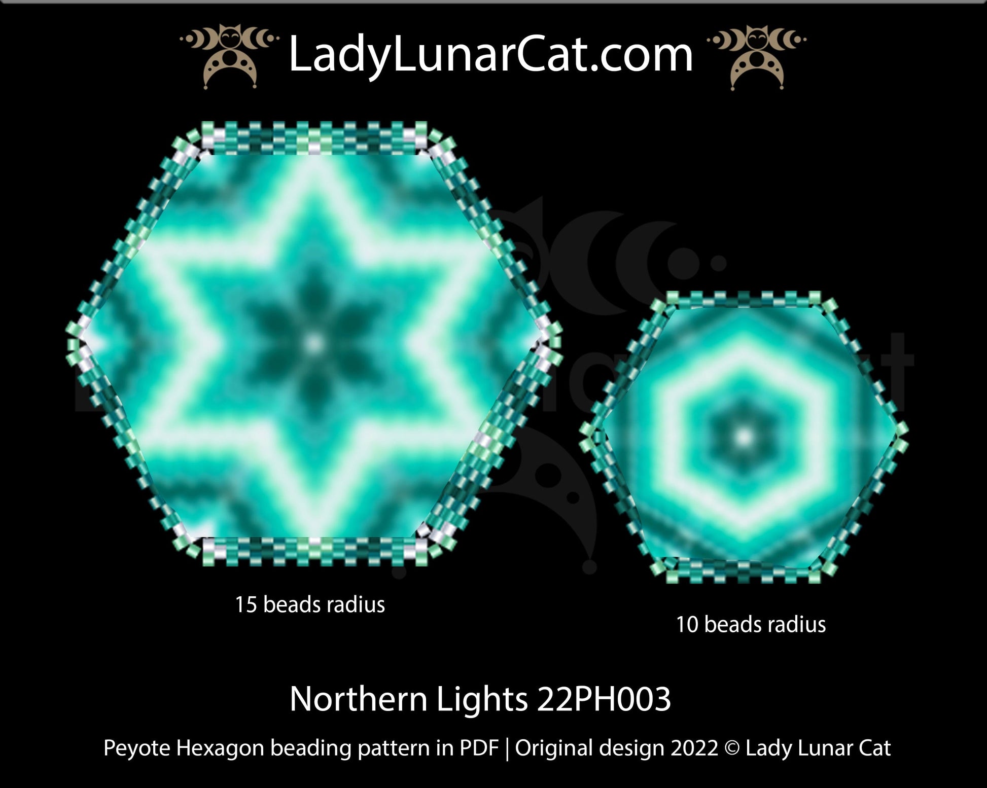 Peyote hexagon pattern for beading Northern Lights 22PH003 LadyLunarCat