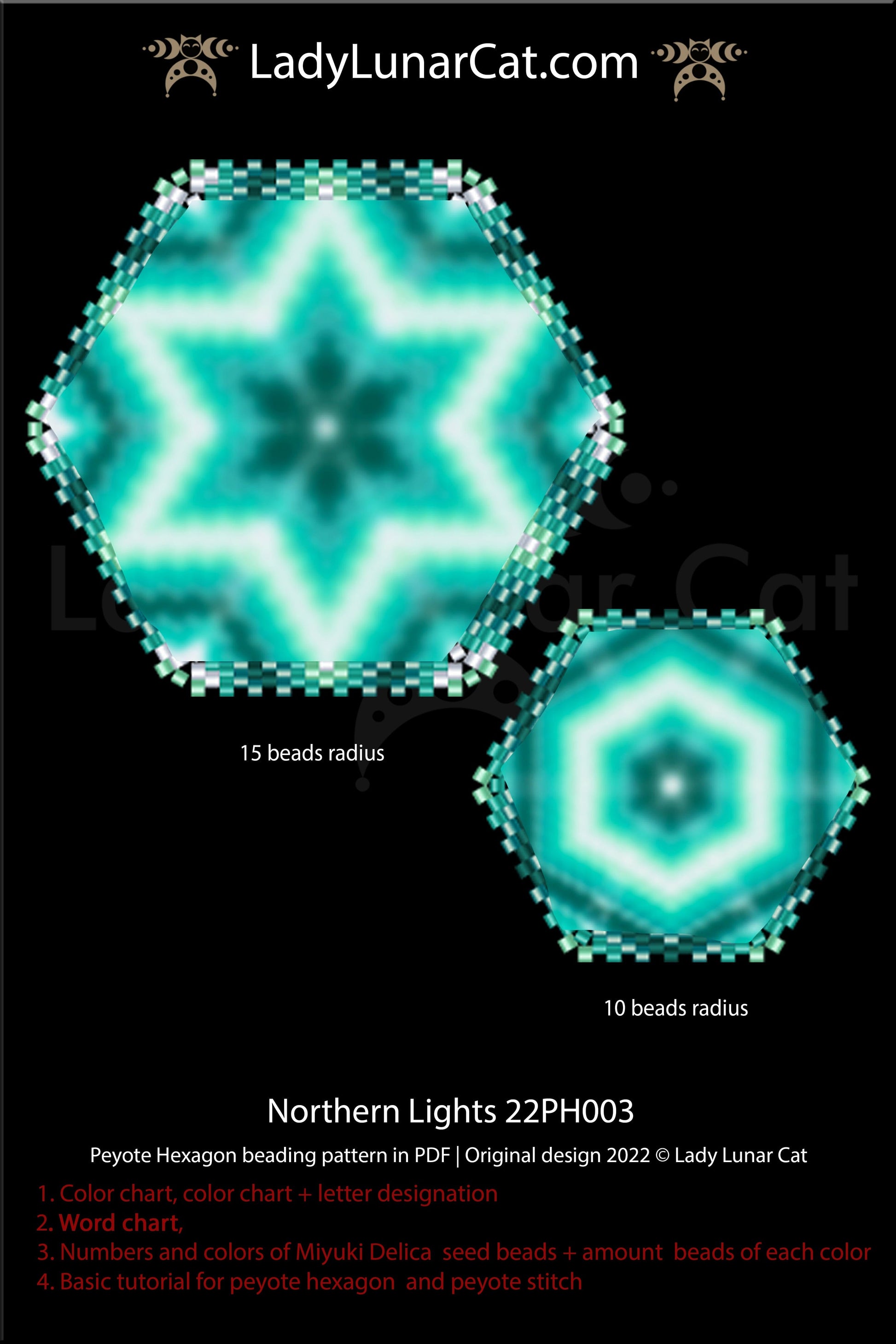 Peyote hexagon pattern for beading Northern Lights 22PH003 LadyLunarCat