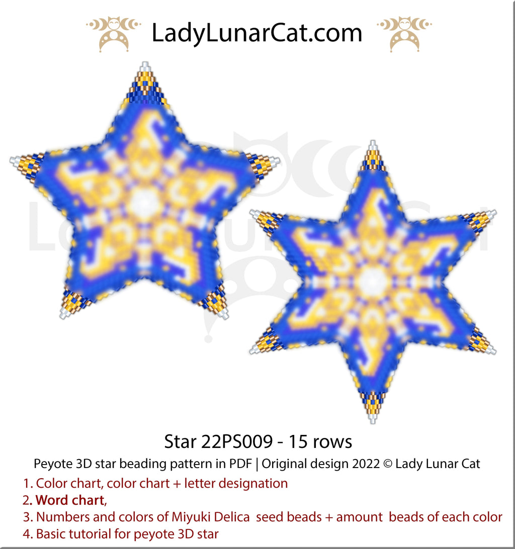 Peyote star pattern for beading - Star 22PS009 15 rows LadyLunarCat