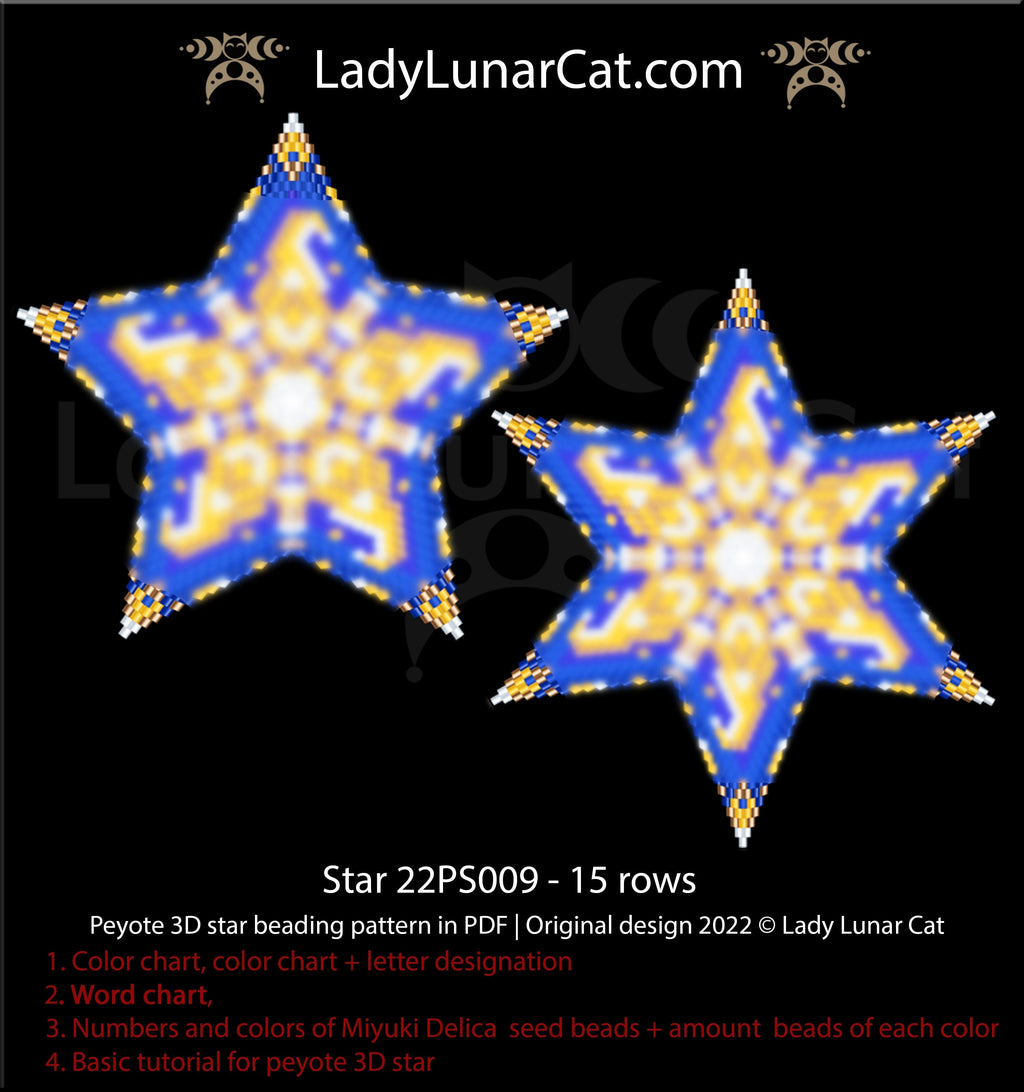 Peyote star pattern for beading - Star 22PS009 15 rows LadyLunarCat