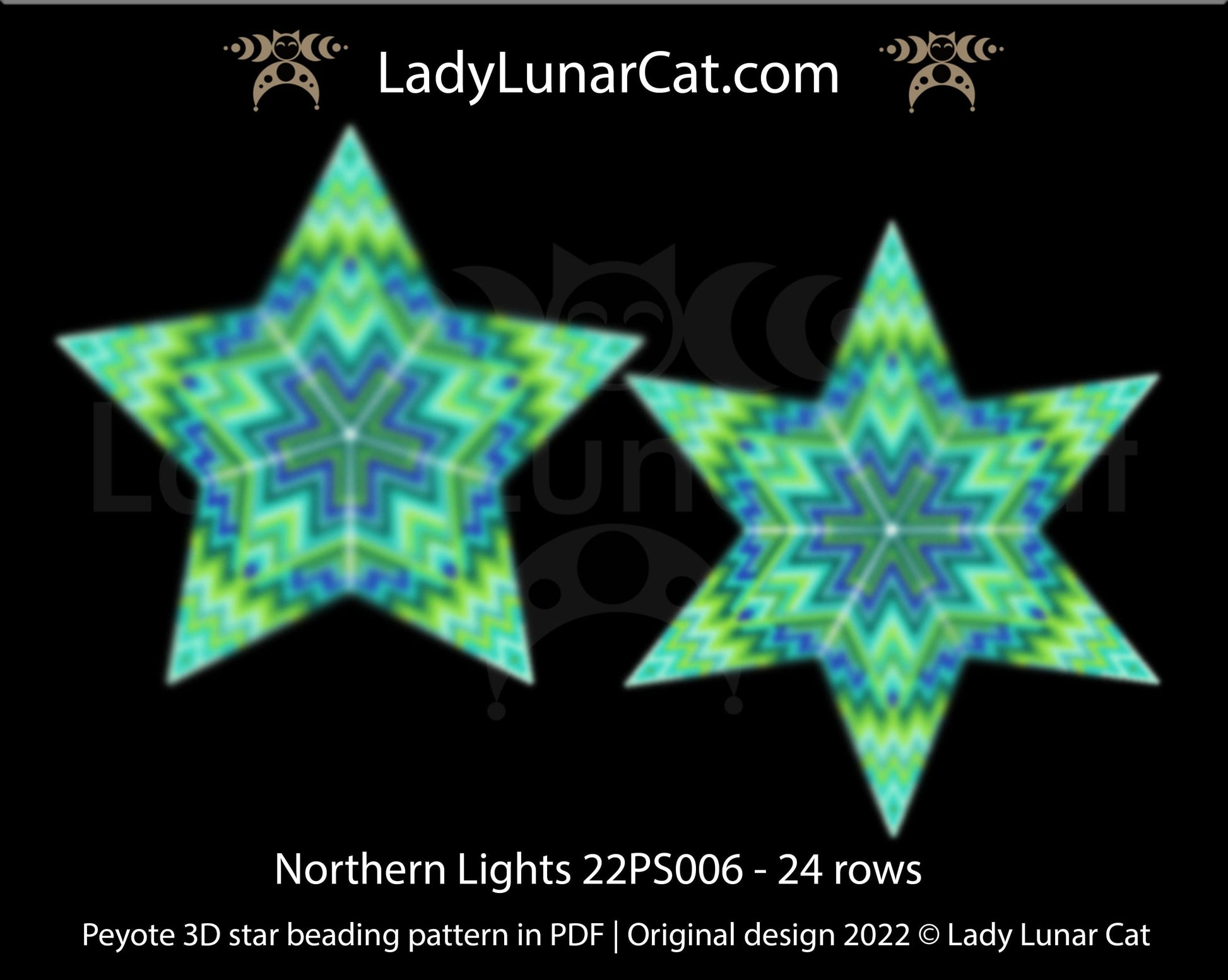 Peyote star pattern for beading - Northern Lights 22PS006 24 rows LadyLunarCat