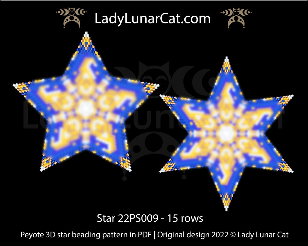 Peyote star pattern for beading - Star 22PS009 15 rows LadyLunarCat