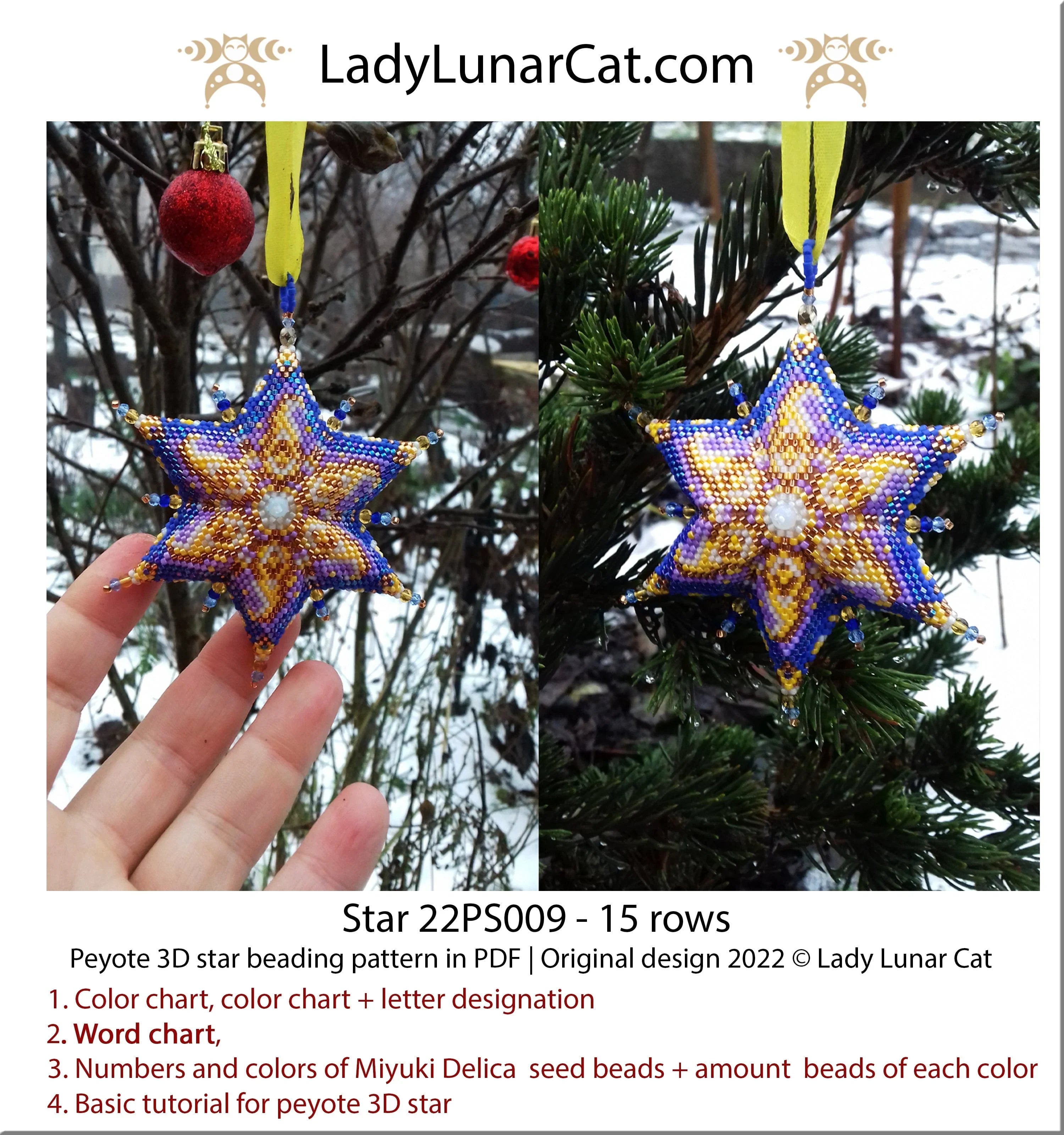 Star peyote star colorway 1 - celestial blue tones 15 rows beading pattern LadyLunarCat
